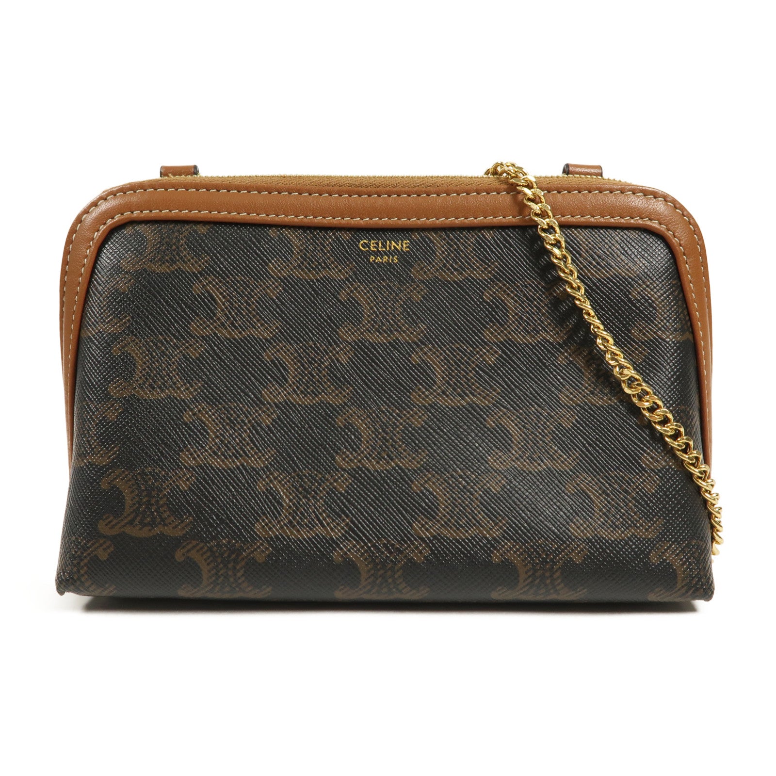 CELINE 塗層帆布Shoulder Bag金扣鏈帶肩背袋