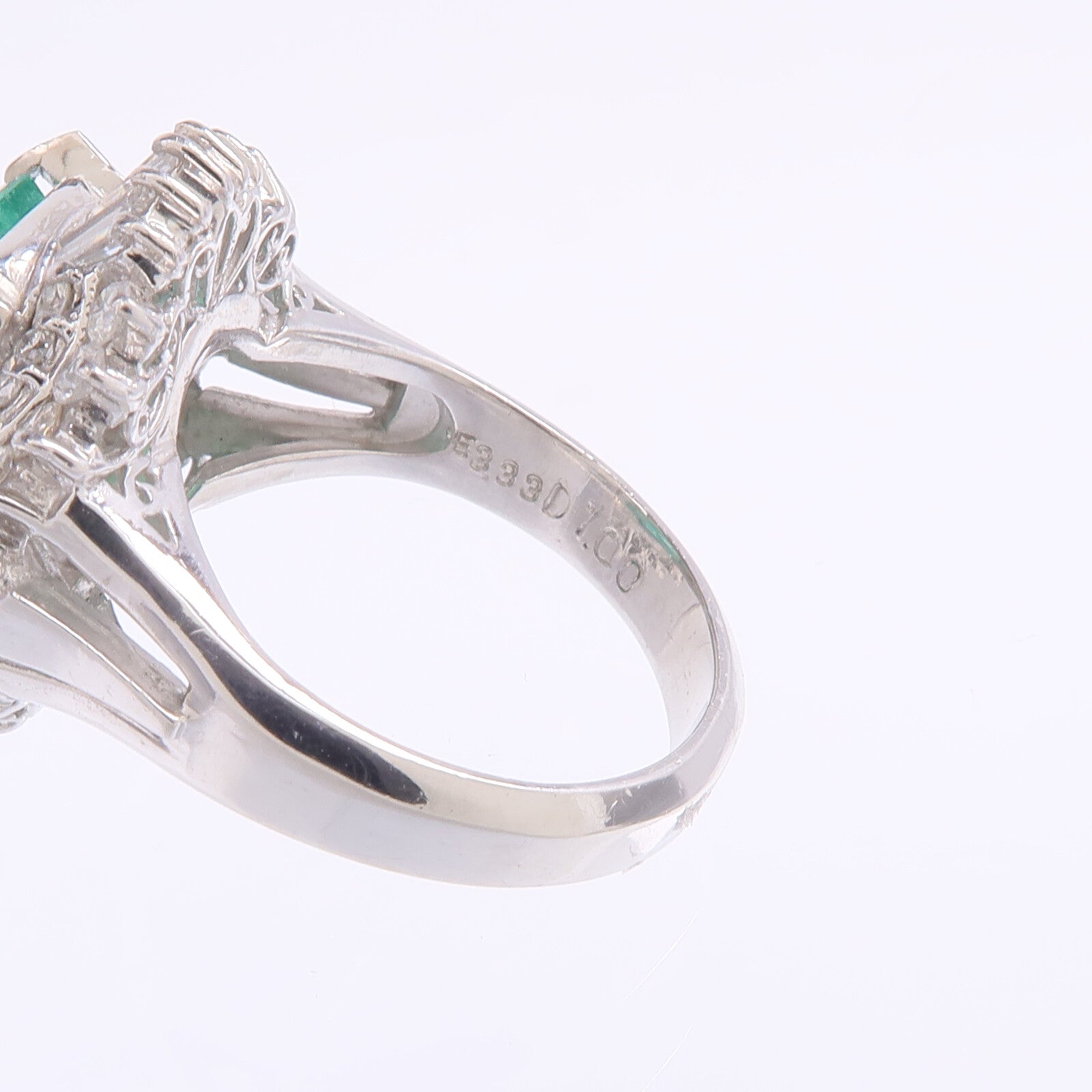 JEWELRY PT900鉑金Emerald Diamond Ring綠寶石/鑽石戒指US#4.75