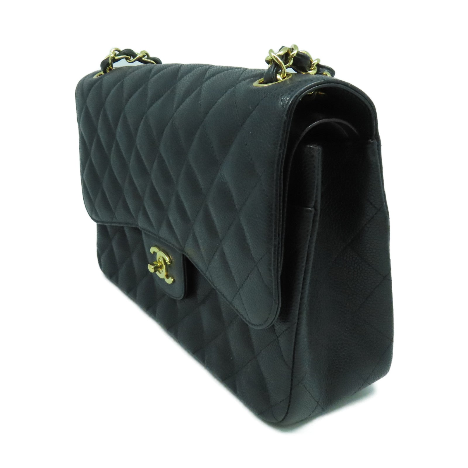 CHANEL 【激減優惠】菱格Caviar皮革Classicr金扣鏈帶肩背袋黑色