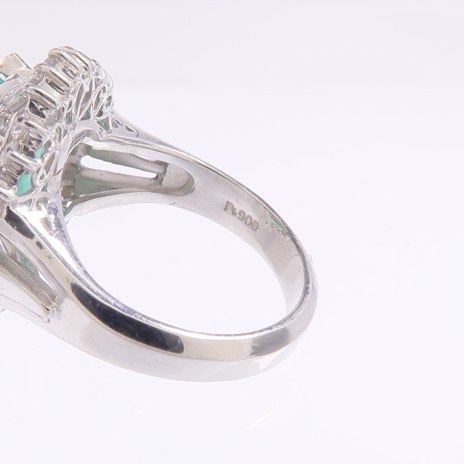 JEWELRY PT900鉑金Emerald Diamond Ring綠寶石/鑽石戒指US#4.75