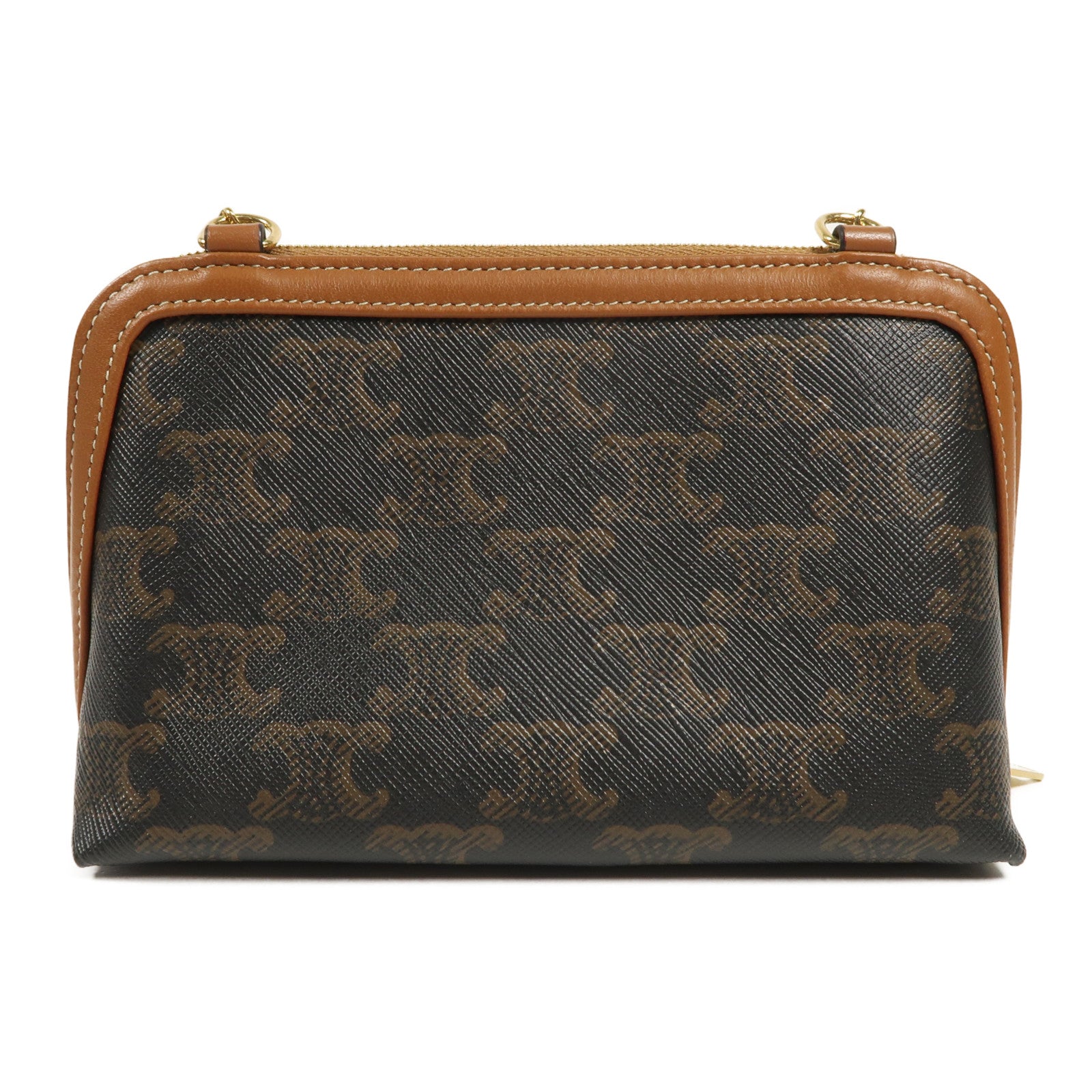 CELINE 塗層帆布Shoulder Bag金扣鏈帶肩背袋
