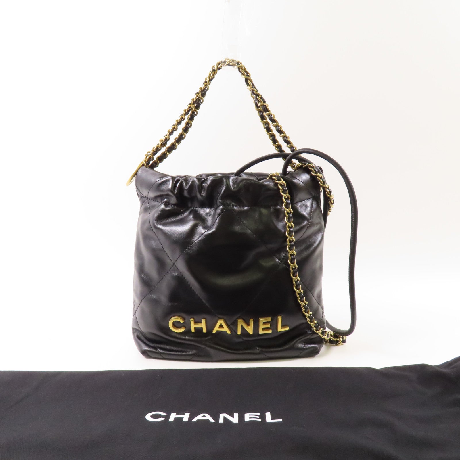 CHANEL 牛皮皮革C22 Mini金扣鏈帶肩背袋