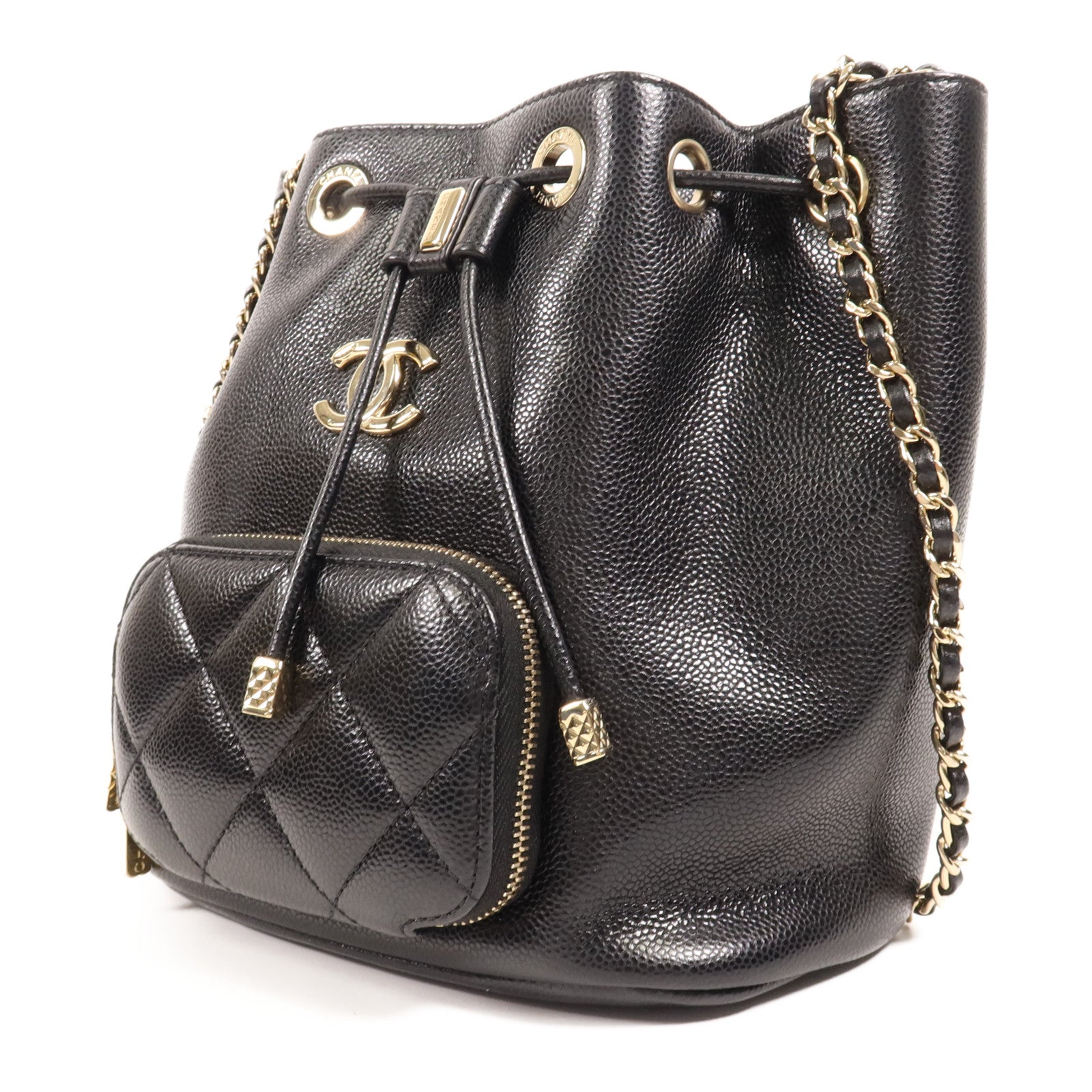 CHANEL 【激減優惠】牛皮皮革Bucket Bag金扣肩背袋