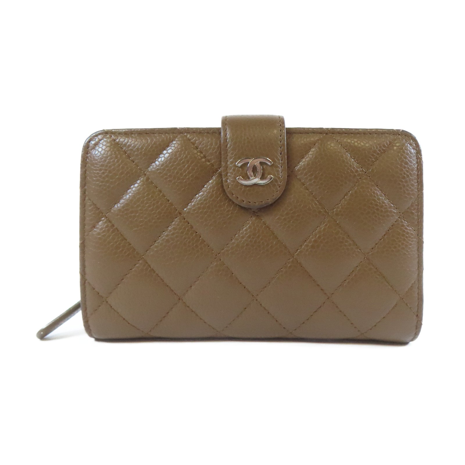 CHANEL 菱格Caviar皮革Bifold Wallet銀扣錢包啡色