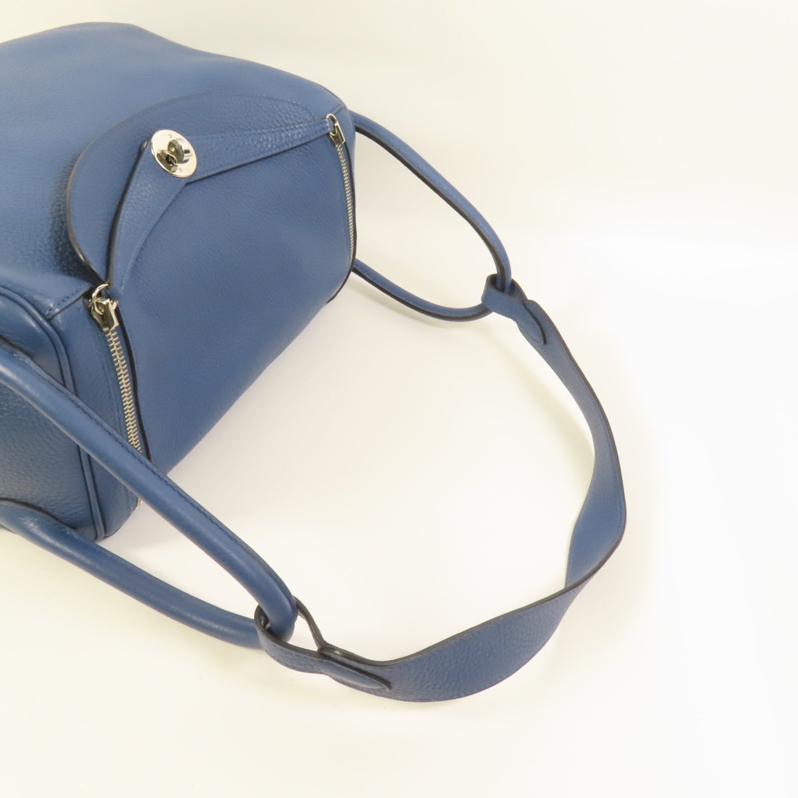 HERMES Clemence皮革Lindy 30銀扣手挽肩背兩用袋Blue