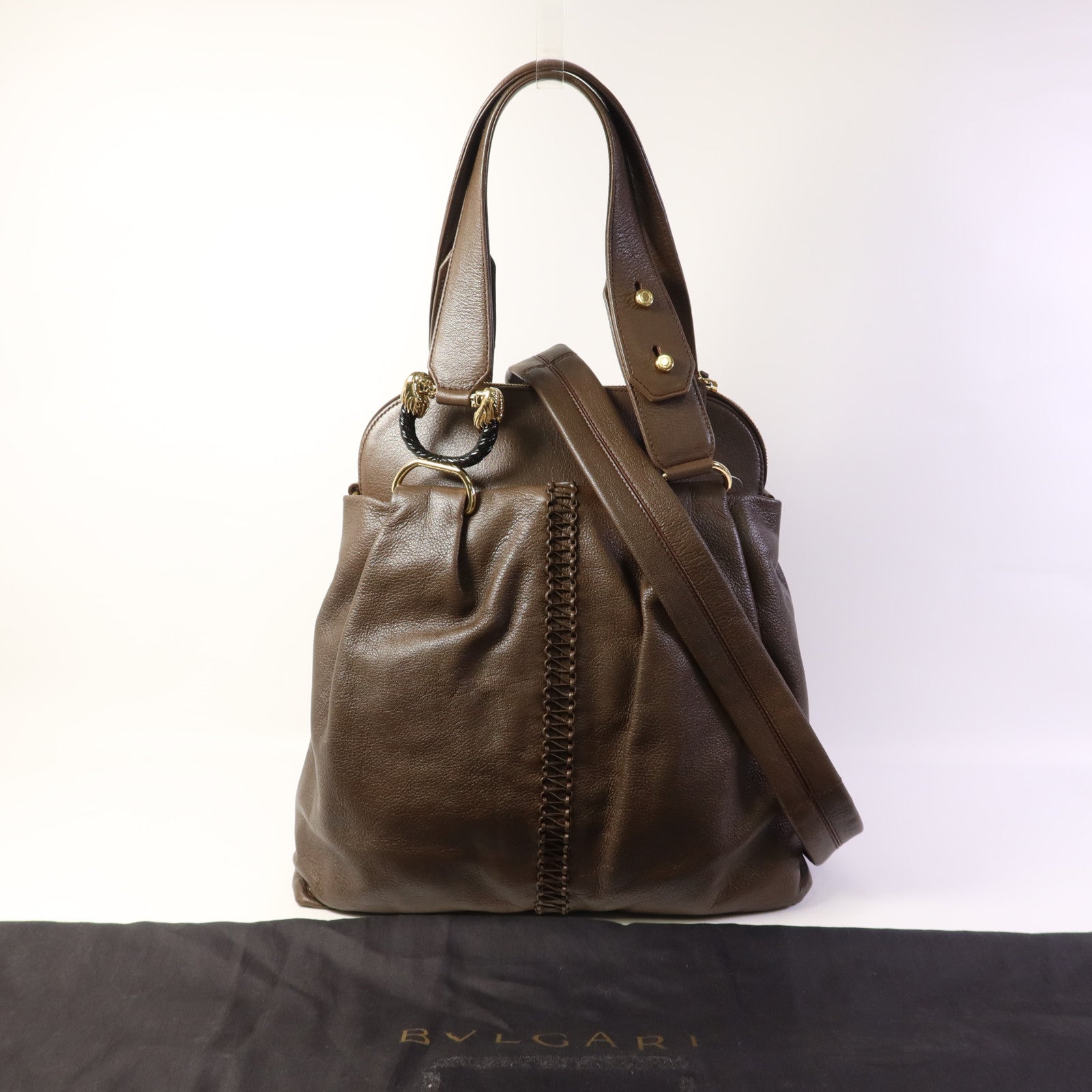 BVLGARI 牛皮皮革2 Way Shoulder Bag金扣手挽肩背兩用袋