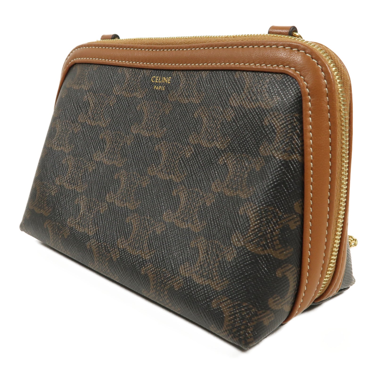 CELINE 塗層帆布Shoulder Bag金扣鏈帶肩背袋