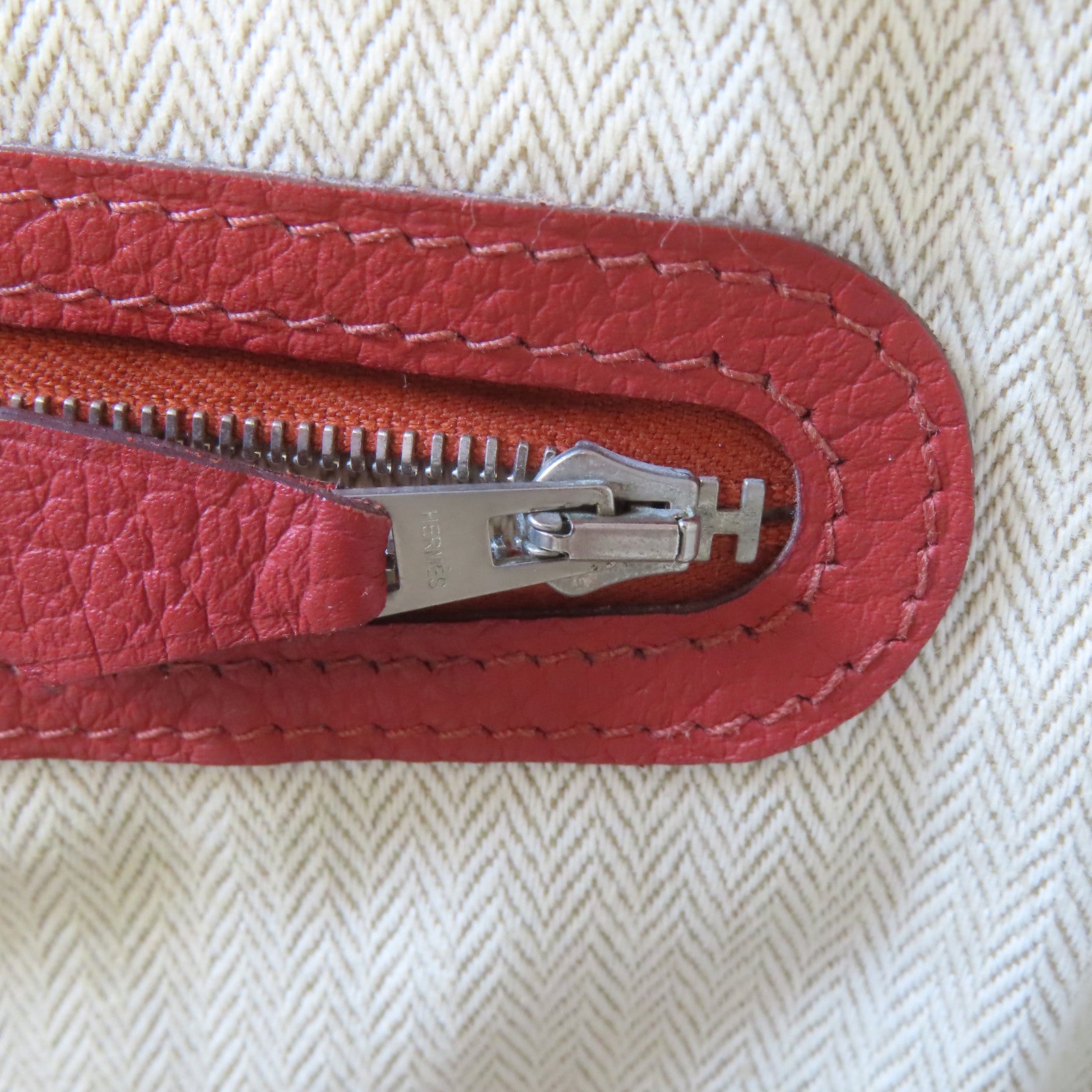 HERMES Clemence皮革Garden Party PM銀扣手挽袋橙色