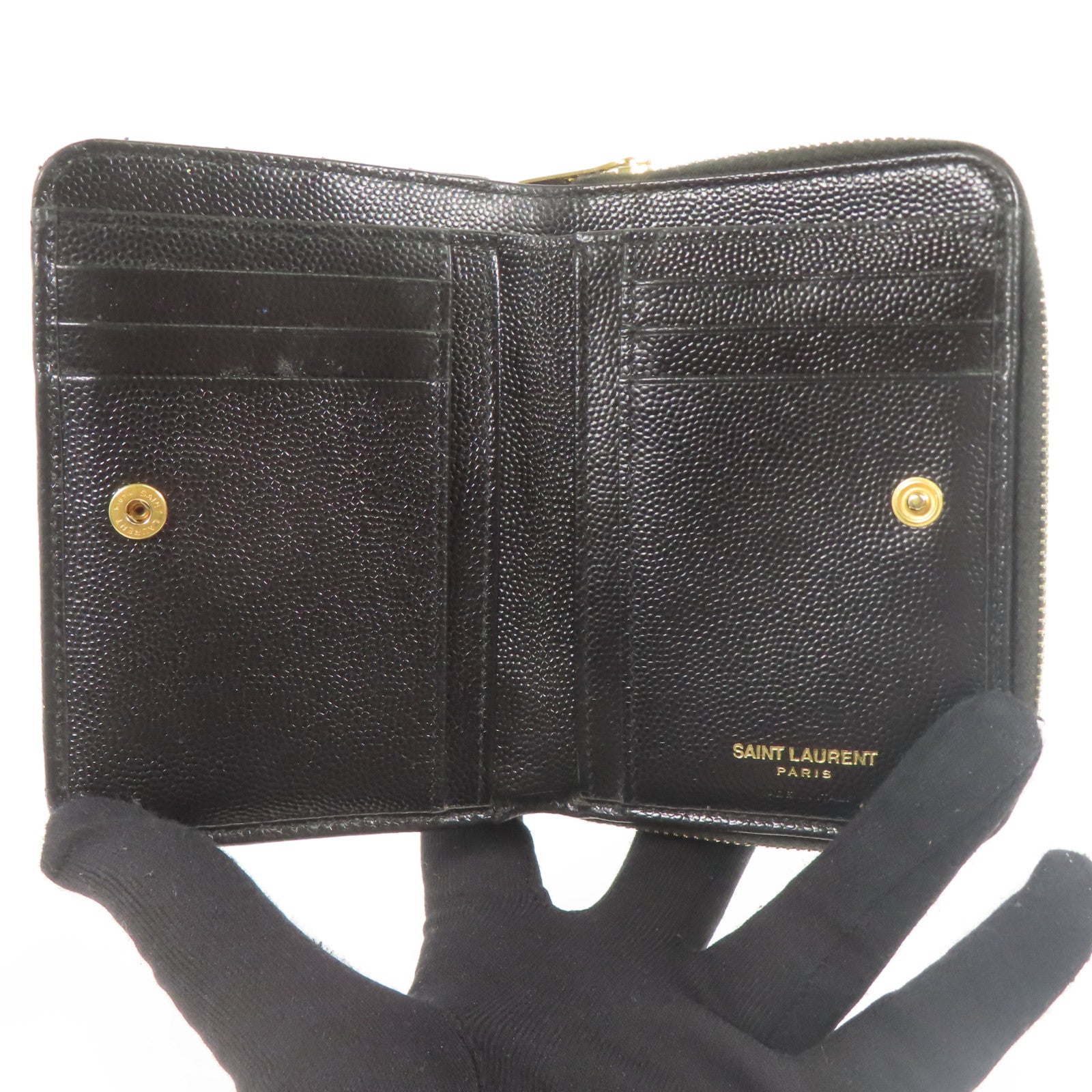 SAINT LAURENT YSL GHW Wallet Calfskin Leather Black