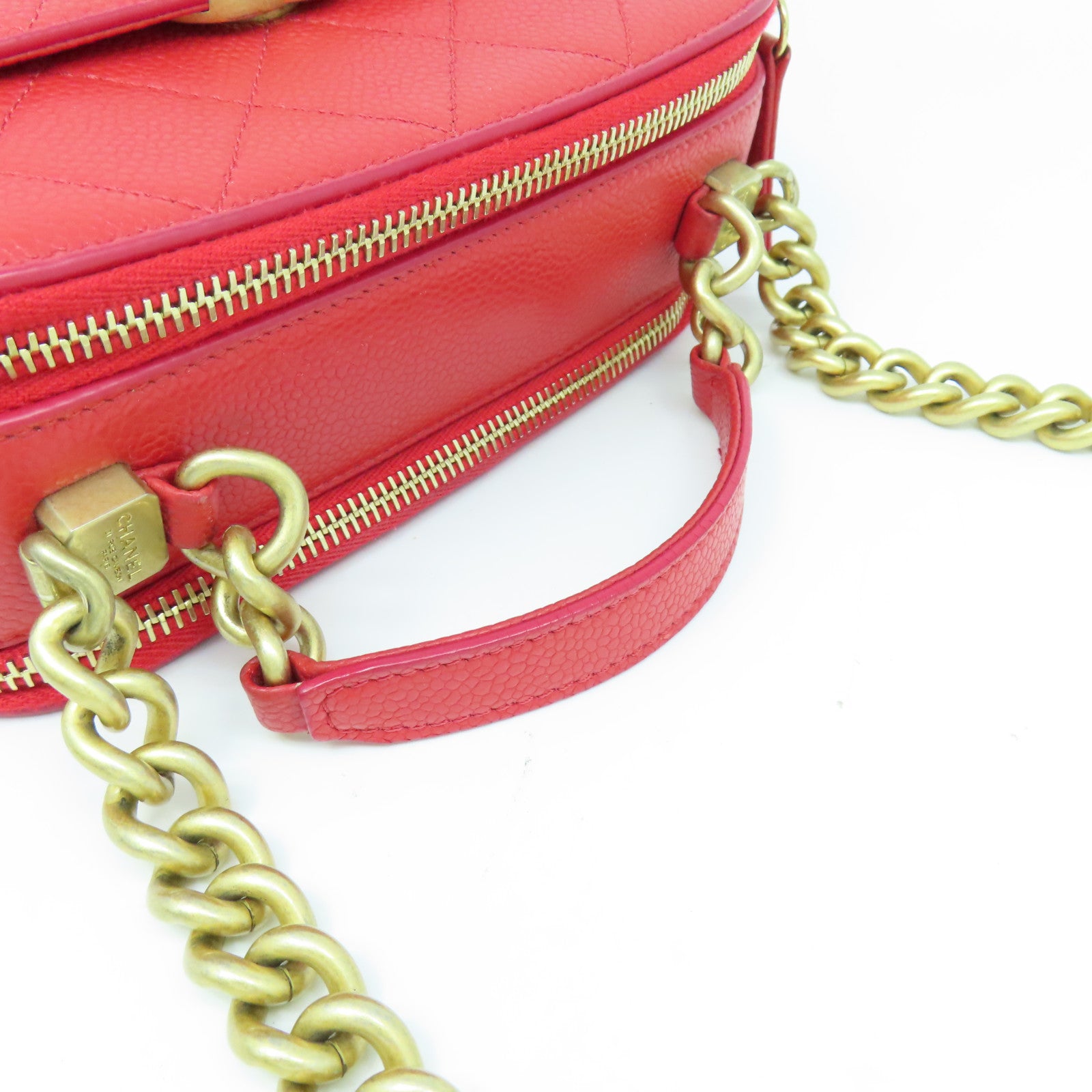 CHANEL 【激減優惠】菱格Caviar皮革Chain Shoulder金扣鏈帶肩背袋紅色
