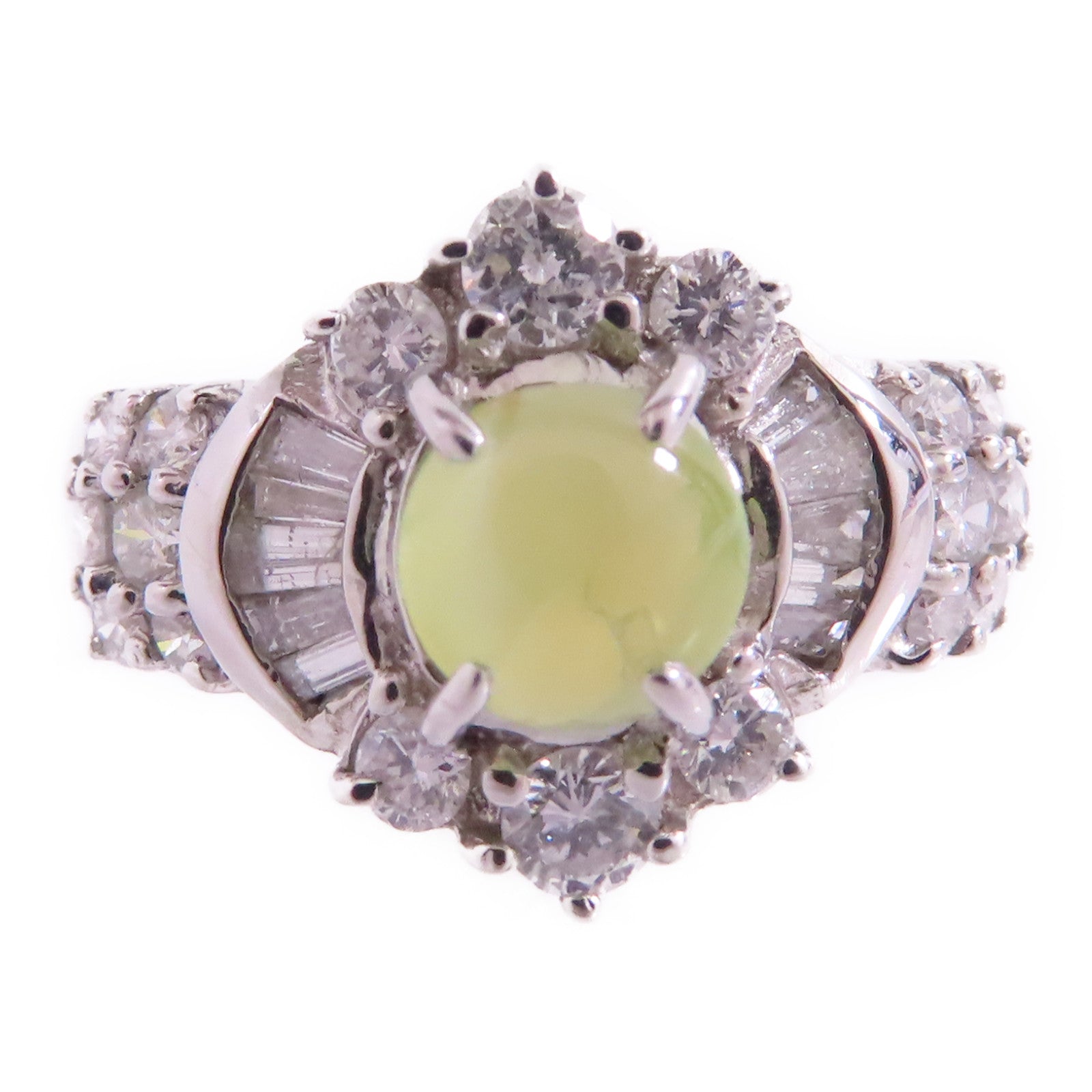 JEWELRY 【激減優惠】PT900鉑金/猫眼寶石/鑽石Cat's Eye Diamond Ring戒指US#7