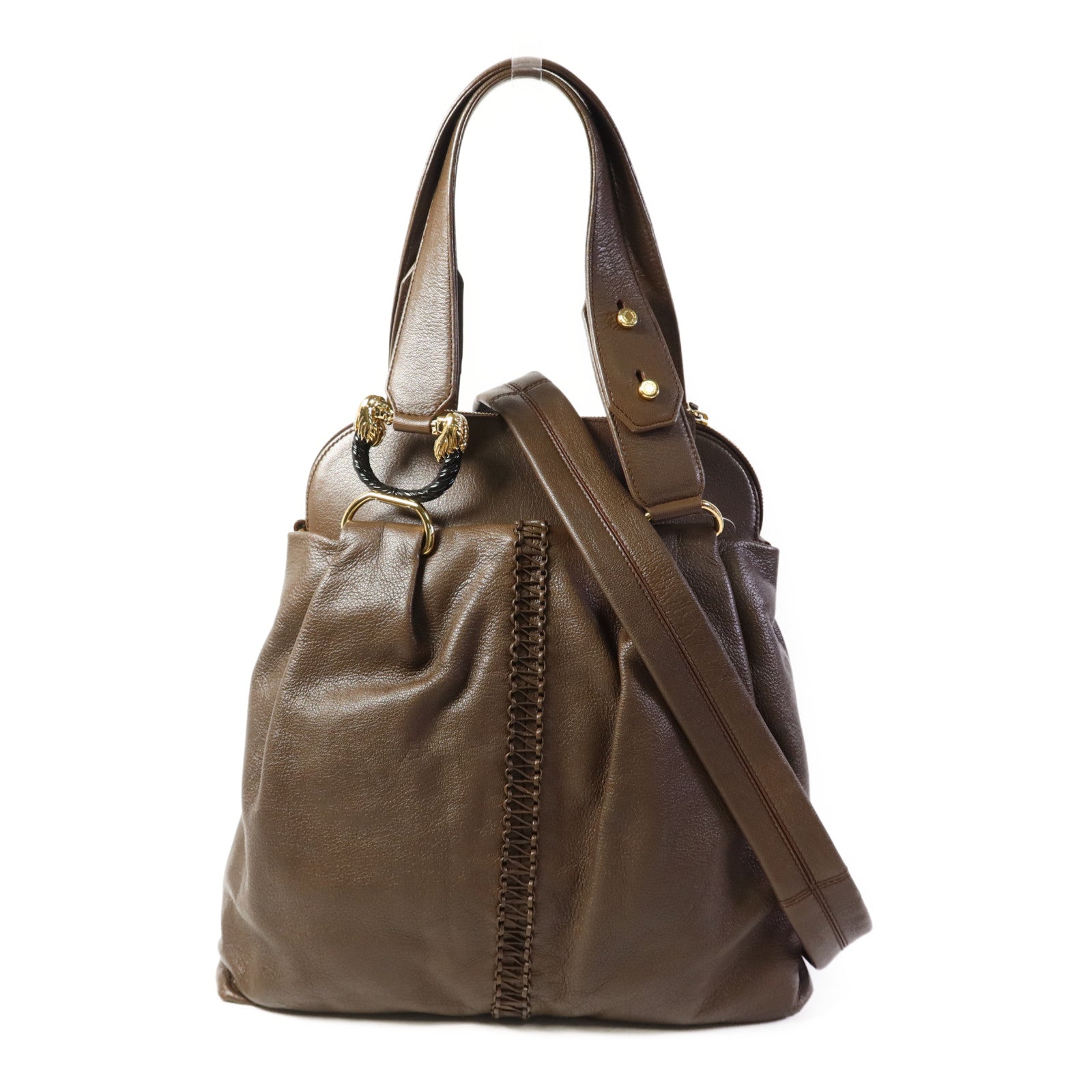 BVLGARI 牛皮皮革2 Way Shoulder Bag金扣手挽肩背兩用袋