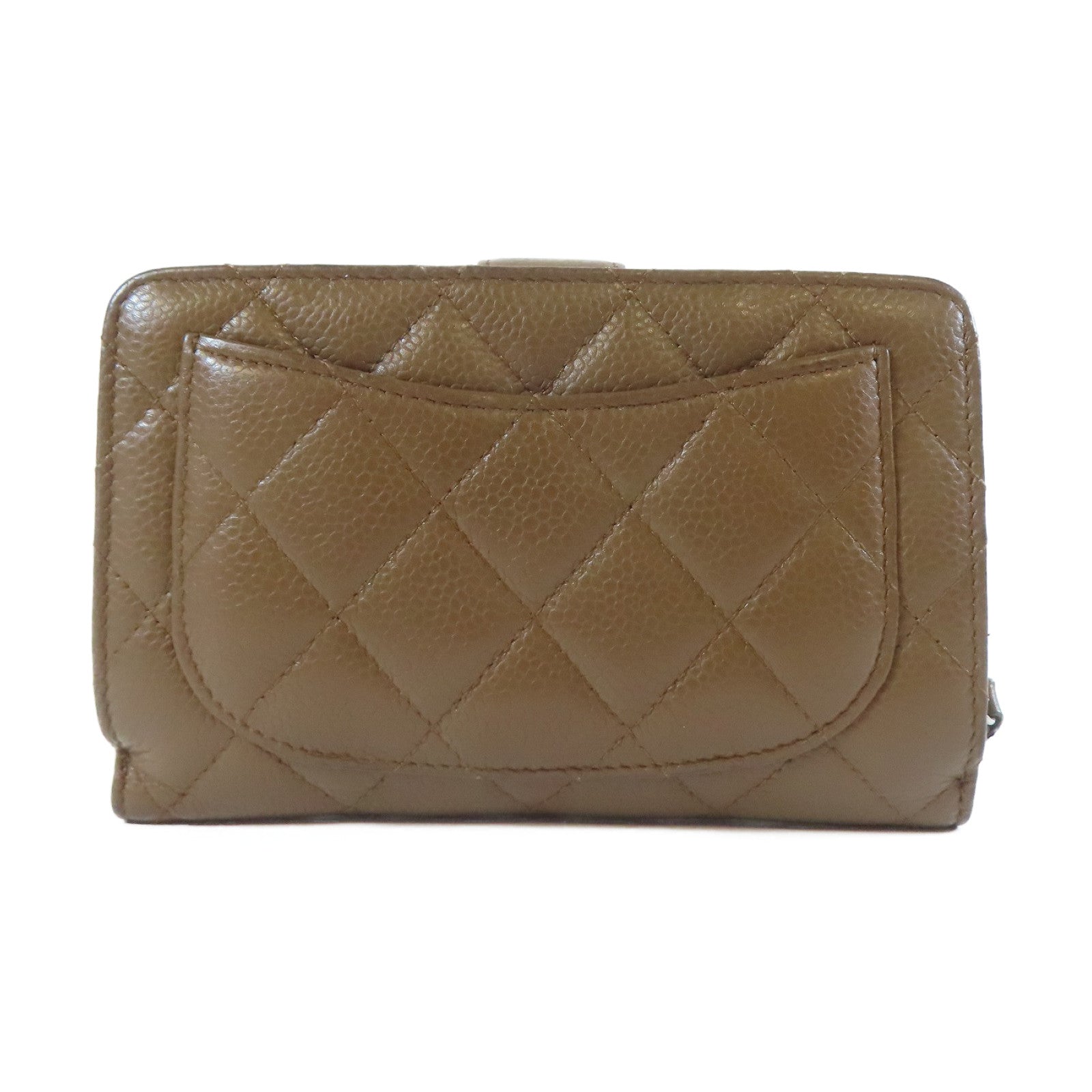 CHANEL 菱格Caviar皮革Bifold Wallet銀扣錢包啡色