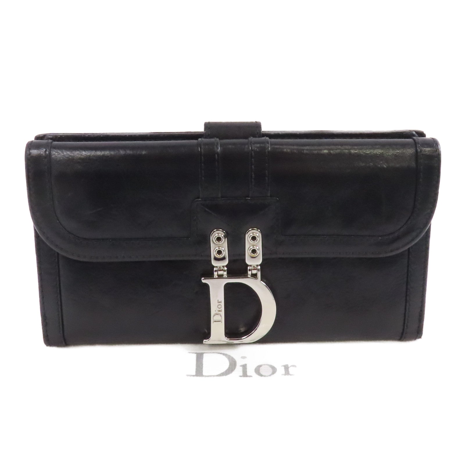 Dior 牛皮皮革Long Wallet銀扣長錢包黑色