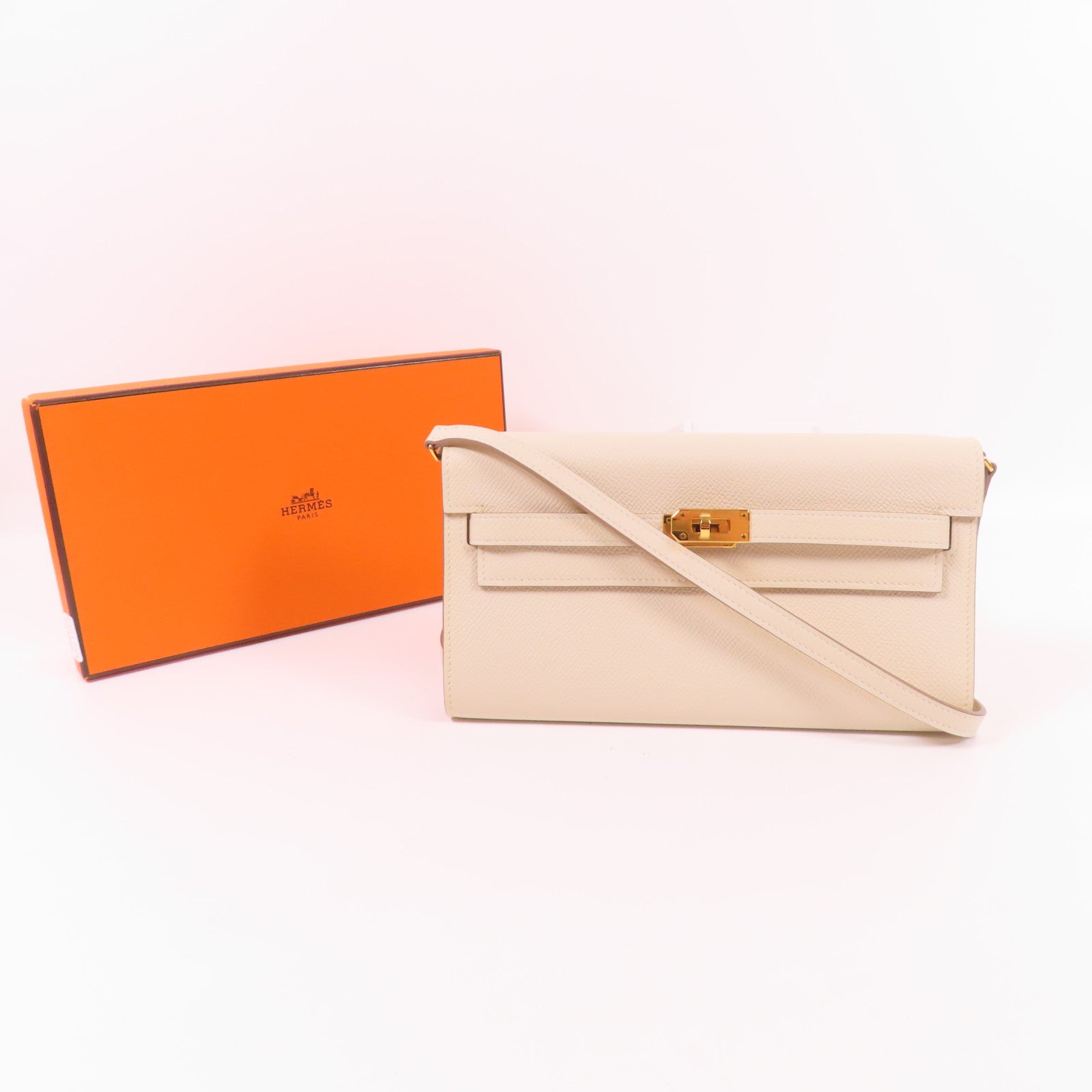HERMES Epsom皮革Kelly To Go金扣肩背袋Craie