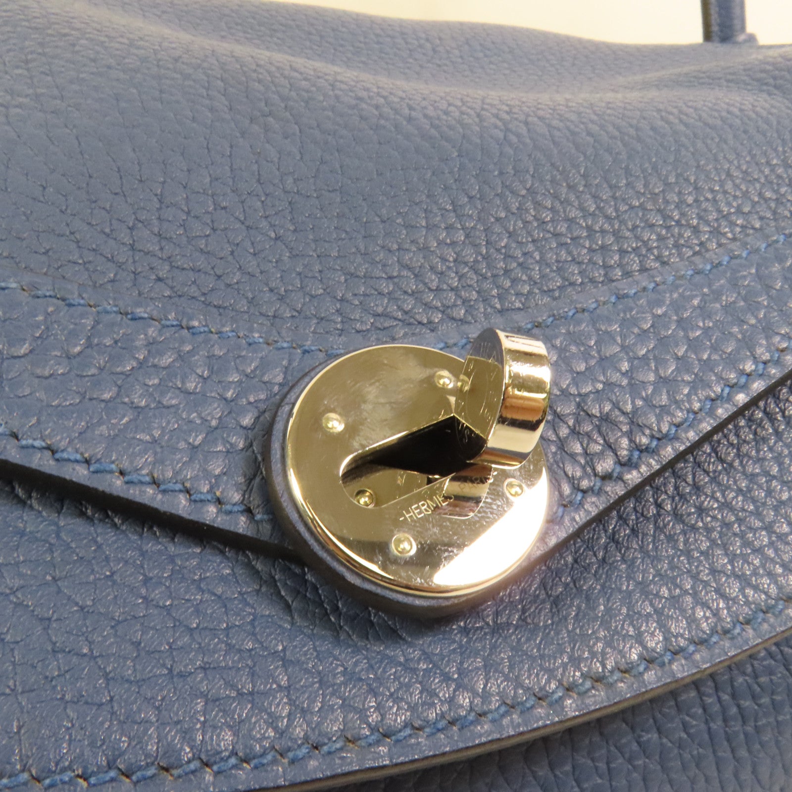 HERMES Clemence皮革Lindy 30銀扣手挽肩背兩用袋Blue