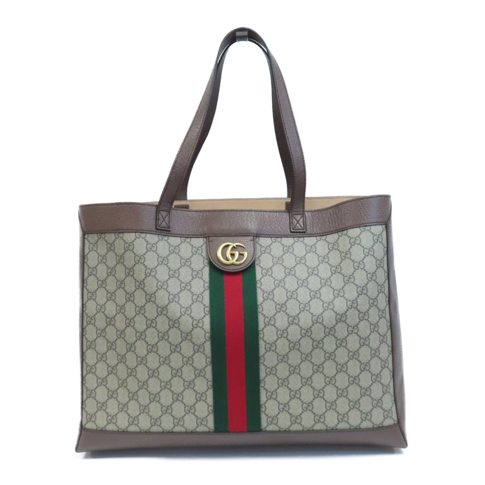 GUCCI 塗層帆布Tote Bag金釦手挽袋啡色