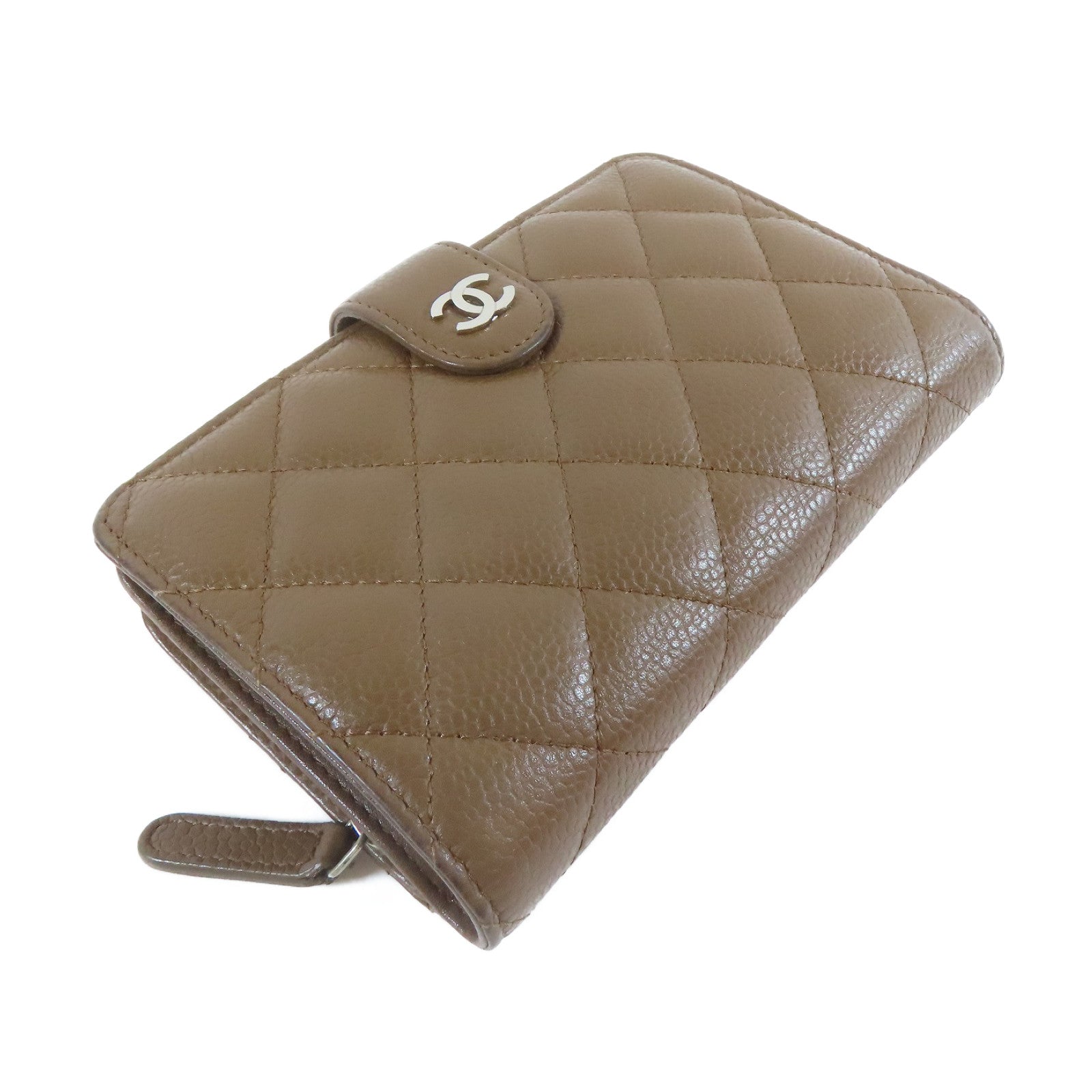 CHANEL 菱格Caviar皮革Bifold Wallet銀扣錢包啡色