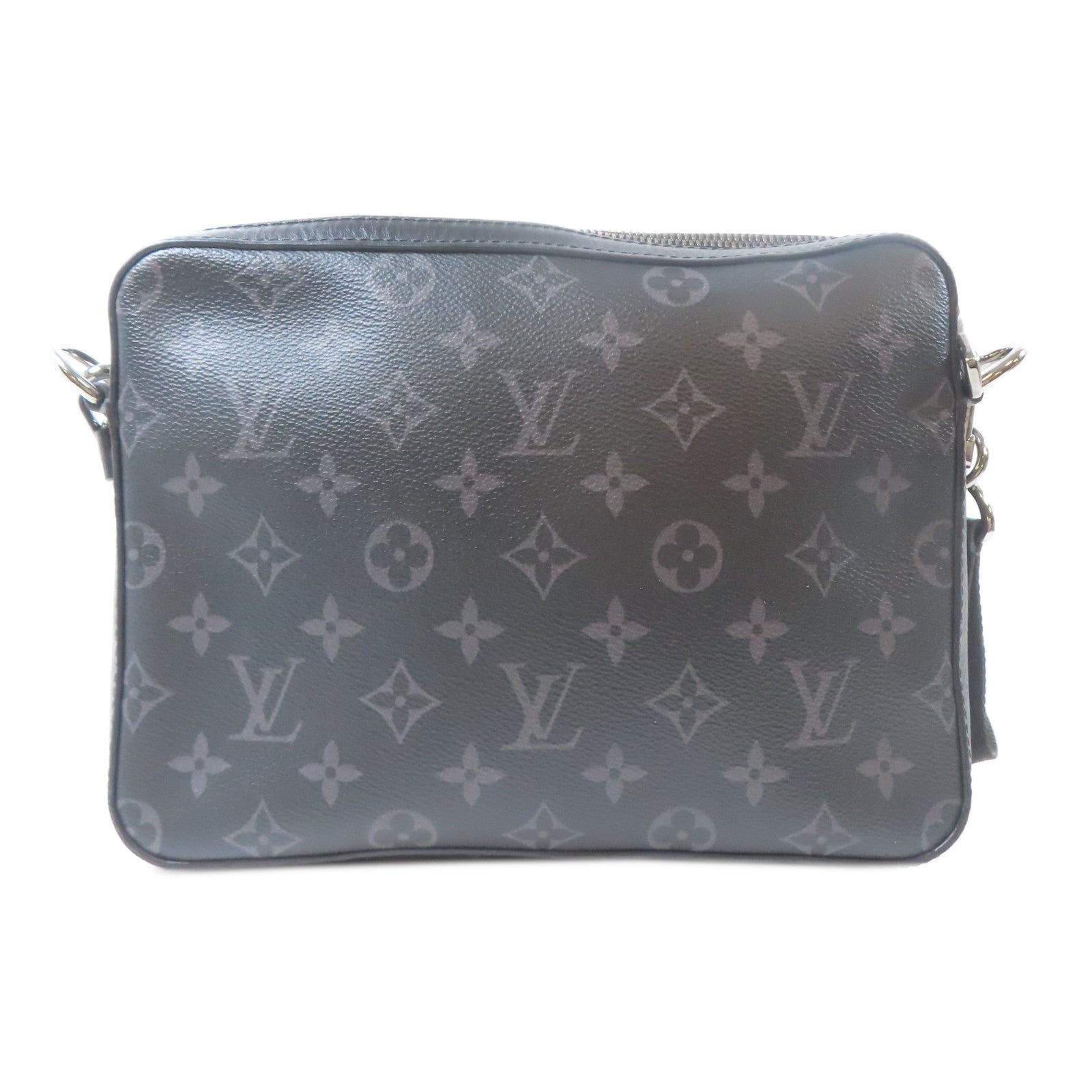 LOUIS VUITTON Monogram Eclipse Trio Messenger銀扣肩背袋黑色/灰色