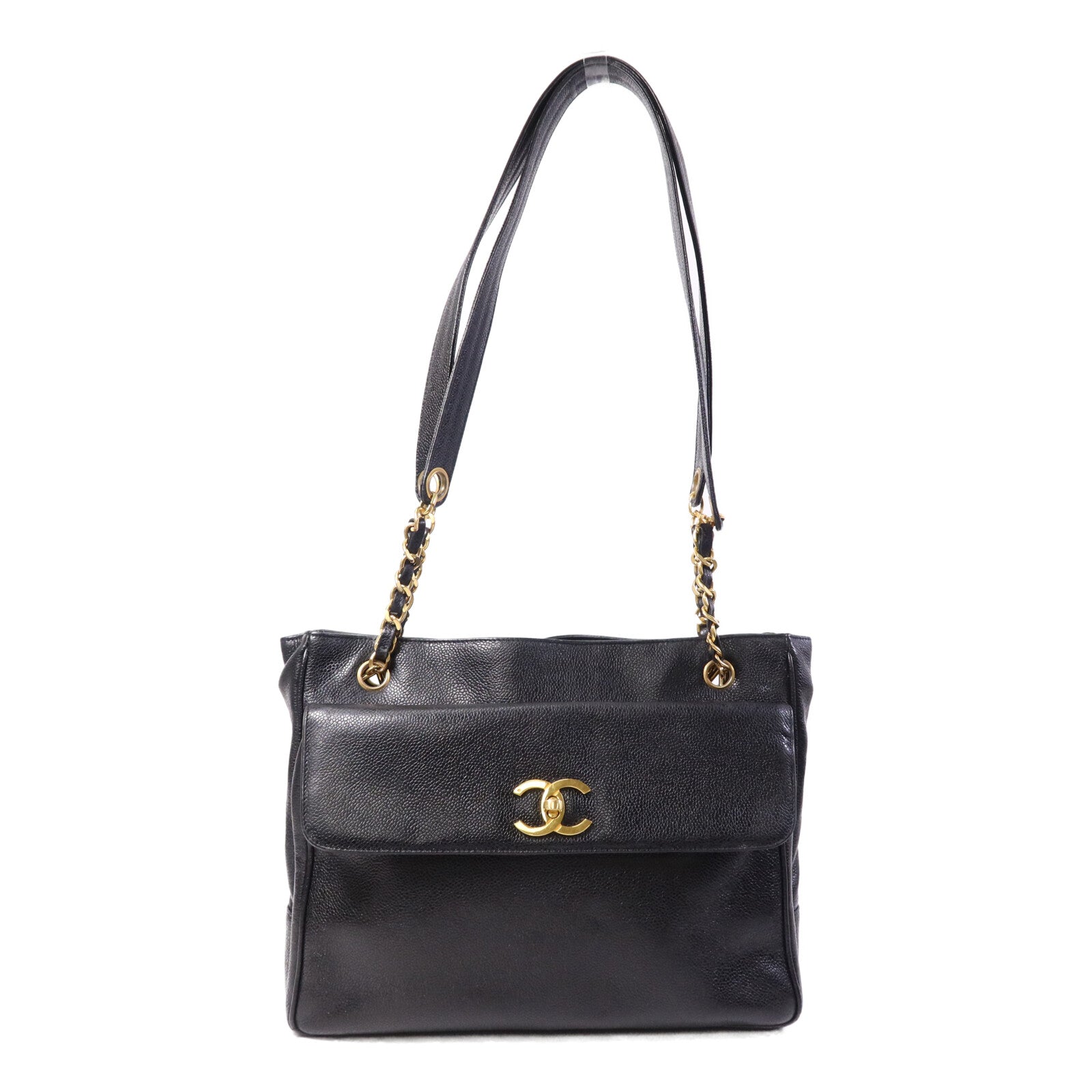 CHANEL 牛皮皮革Vintage Shoulder Tote金扣鏈帶肩背袋
