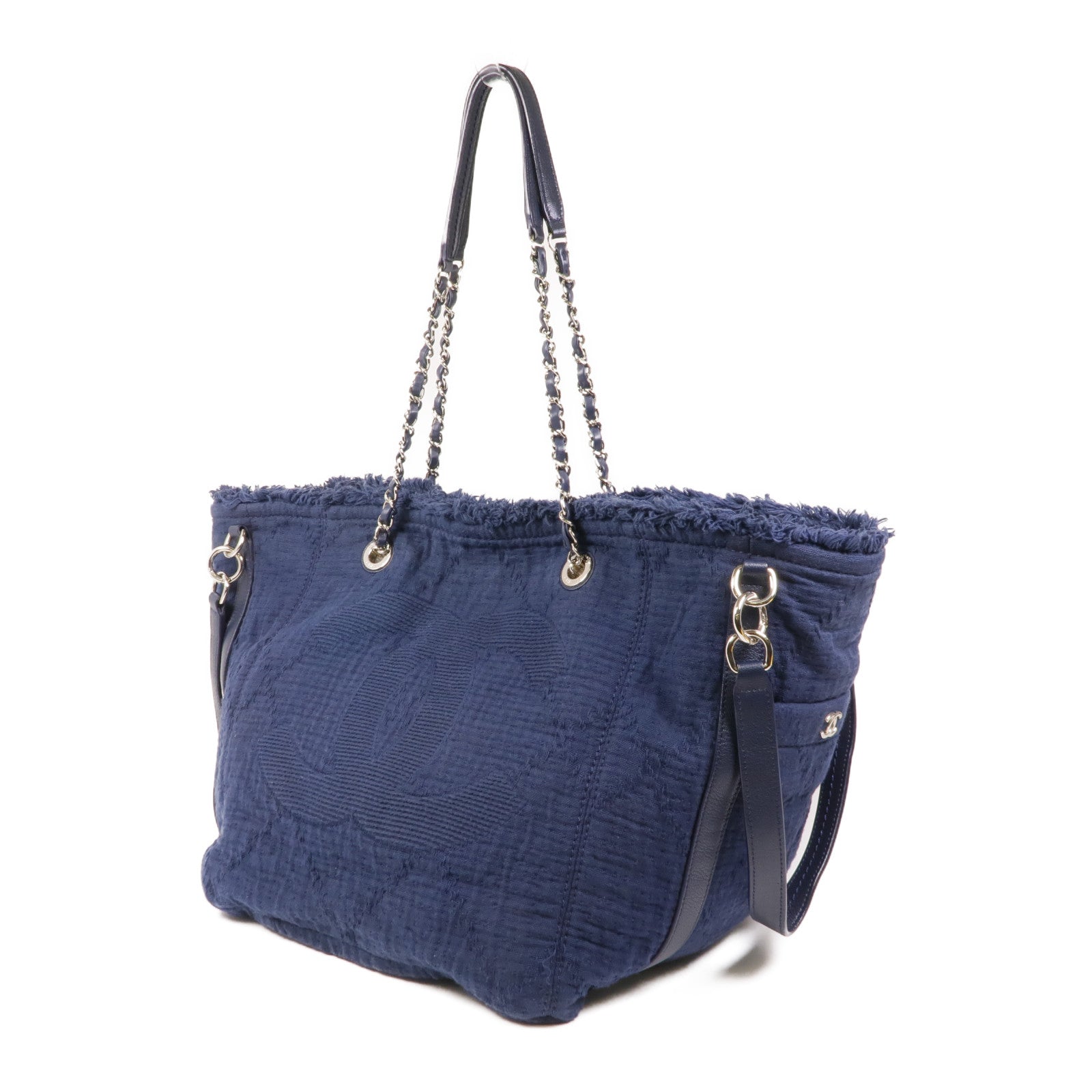 CHANEL 帆布Chain Shoulder銀扣鏈帶肩背袋