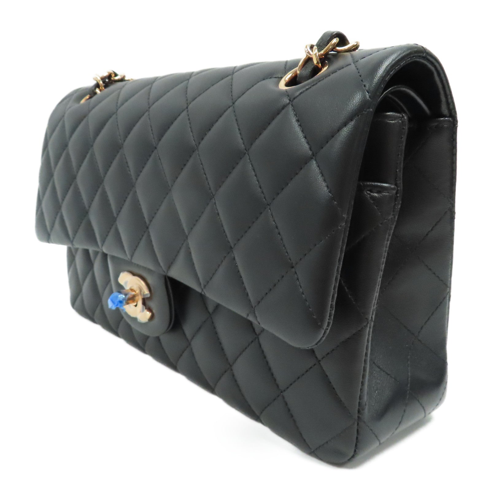 CHANEL 菱格羊皮皮革Classic Flap 25金扣鏈帶肩背袋黑色
