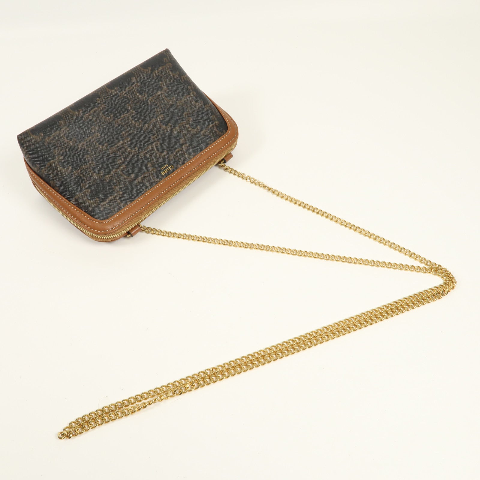 CELINE 塗層帆布Shoulder Bag金扣鏈帶肩背袋