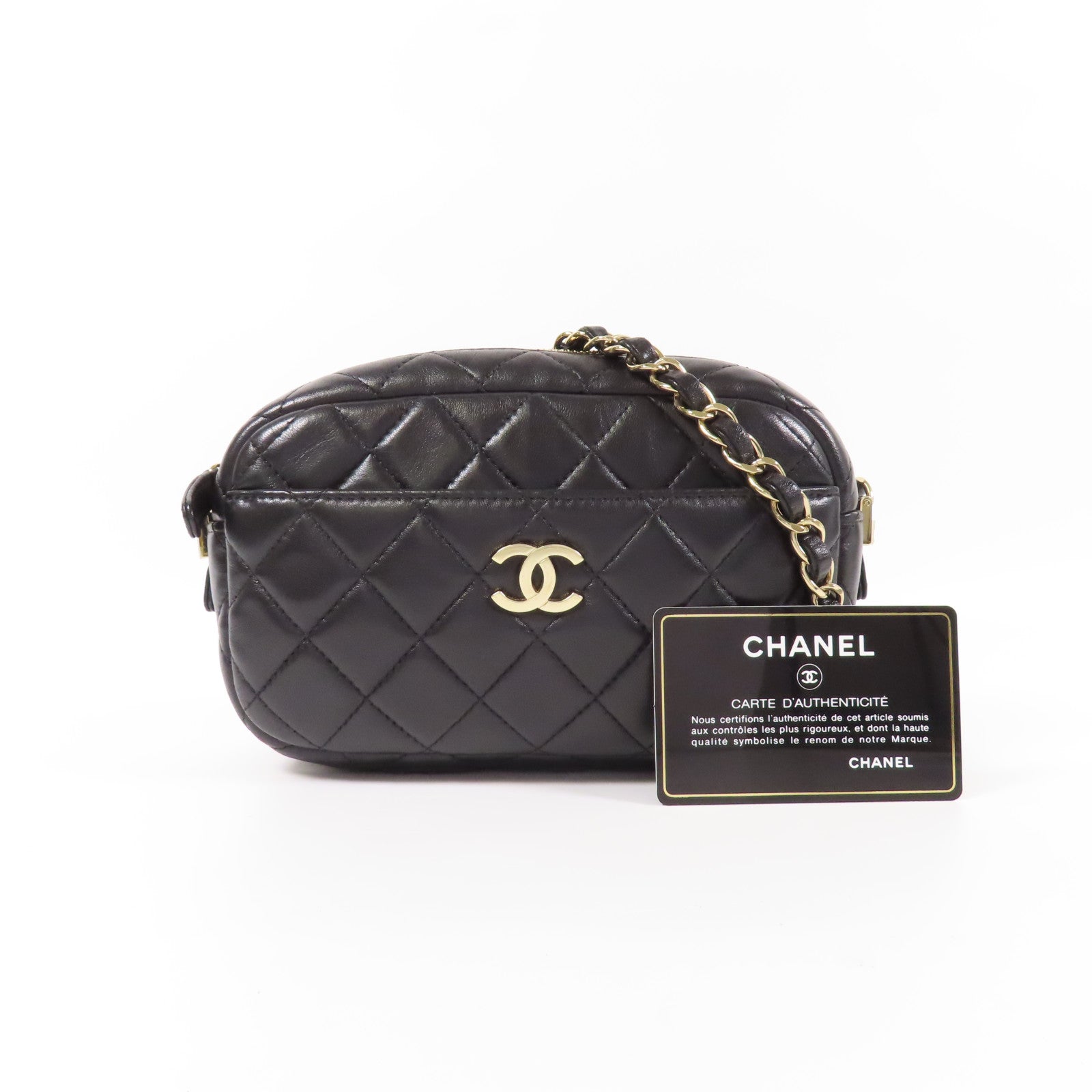 CHANEL 羊皮皮革Chain Shoulder金扣鏈帶肩背袋