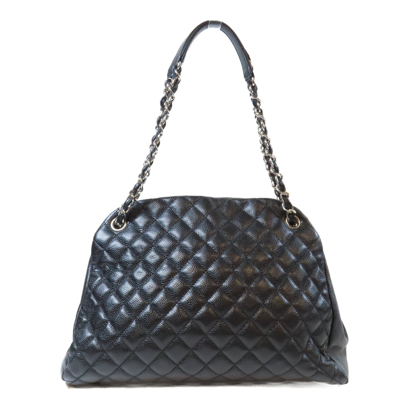 CHANEL 菱格牛皮皮革Chain Shoulder Bag銀扣鏈帶肩背袋黑色