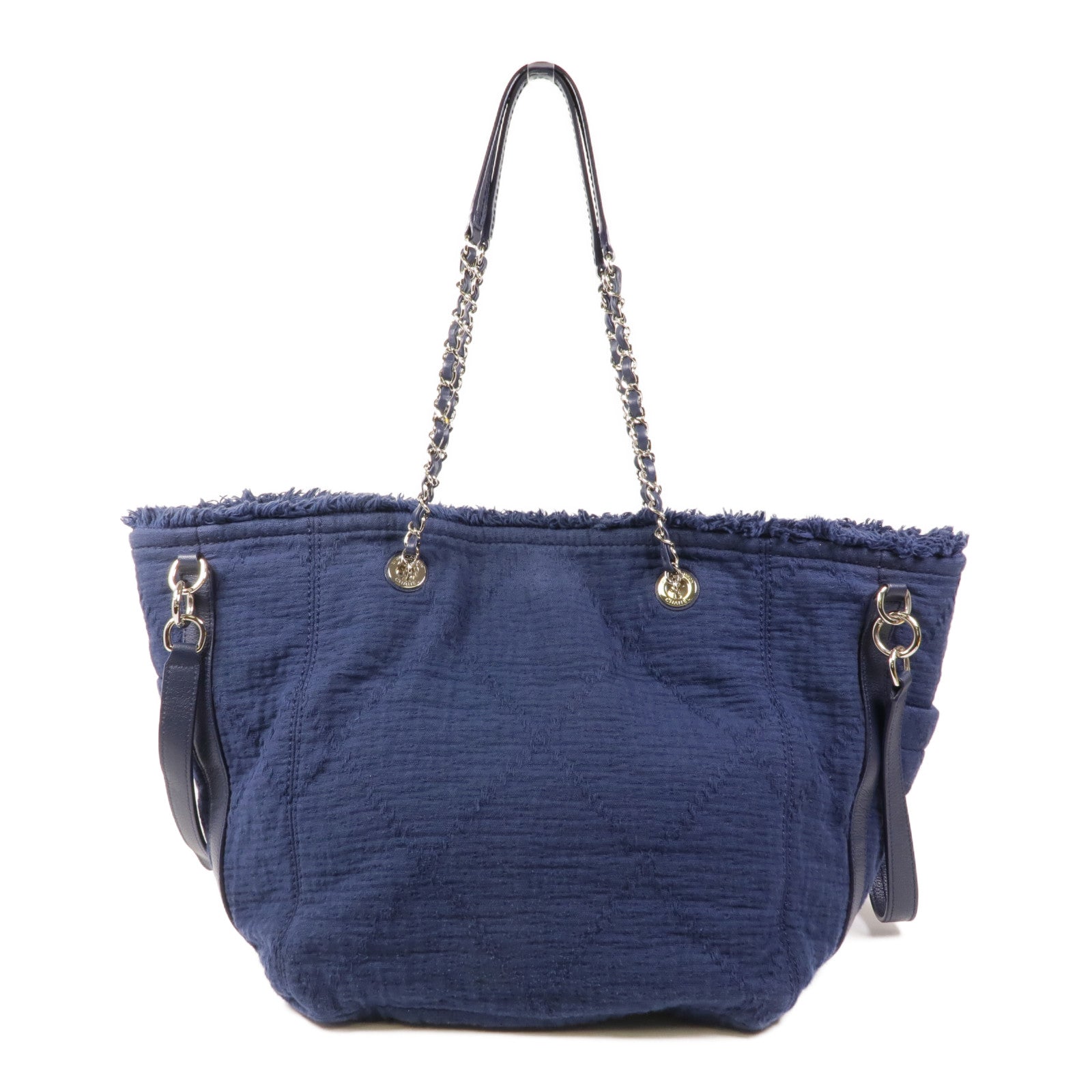 CHANEL 帆布Chain Shoulder銀扣鏈帶肩背袋