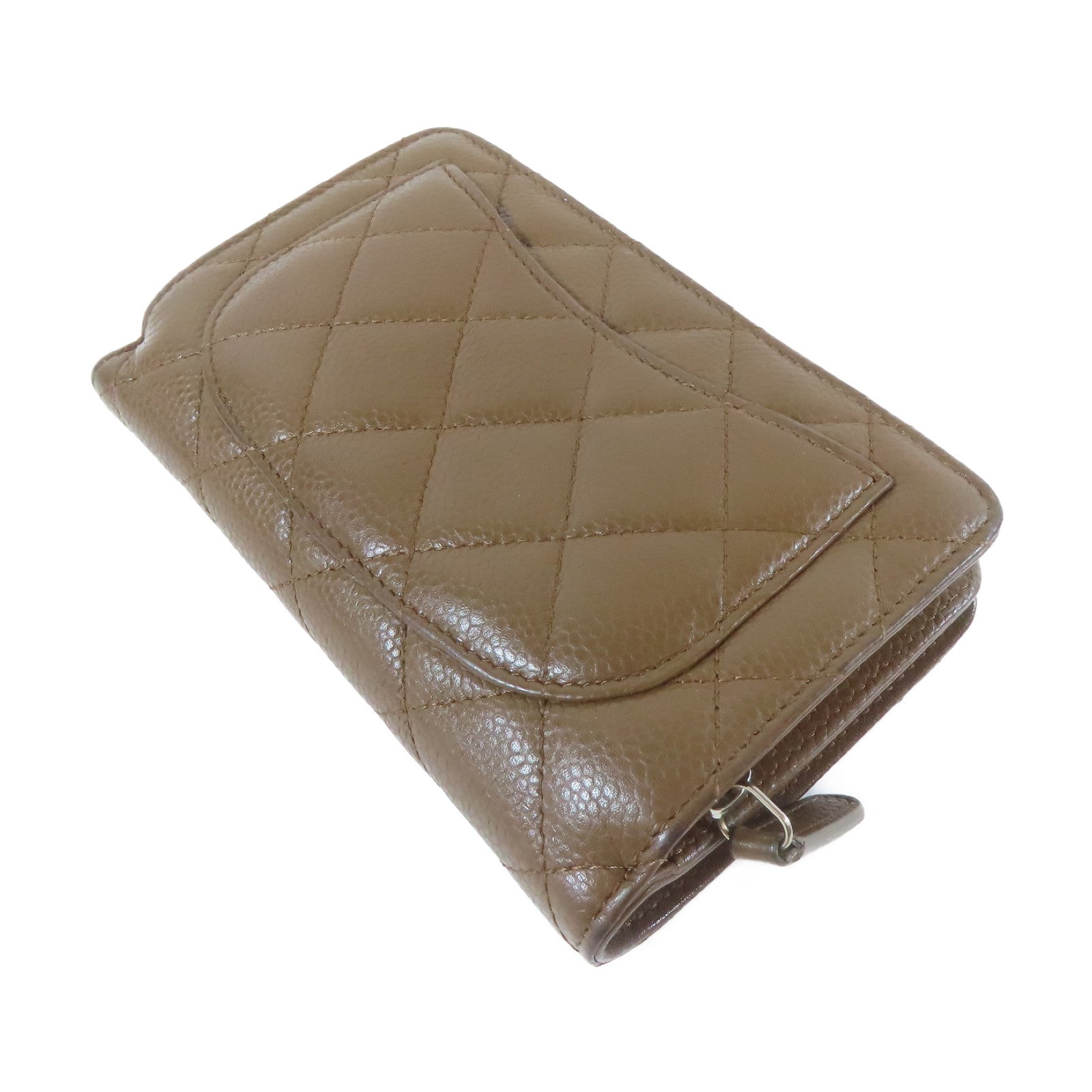 CHANEL 菱格Caviar皮革Bifold Wallet銀扣錢包啡色