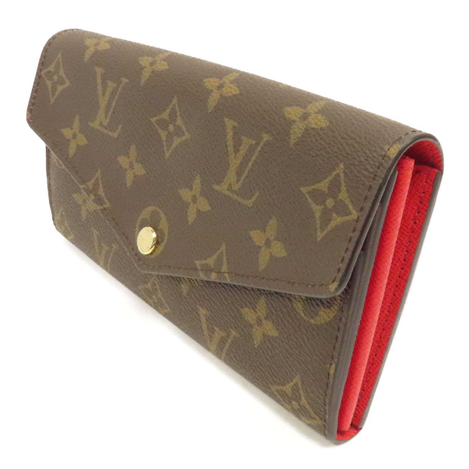 LOUIS VUITTON Monogram Sarah Long Wallet金扣長錢包棕色/紅色