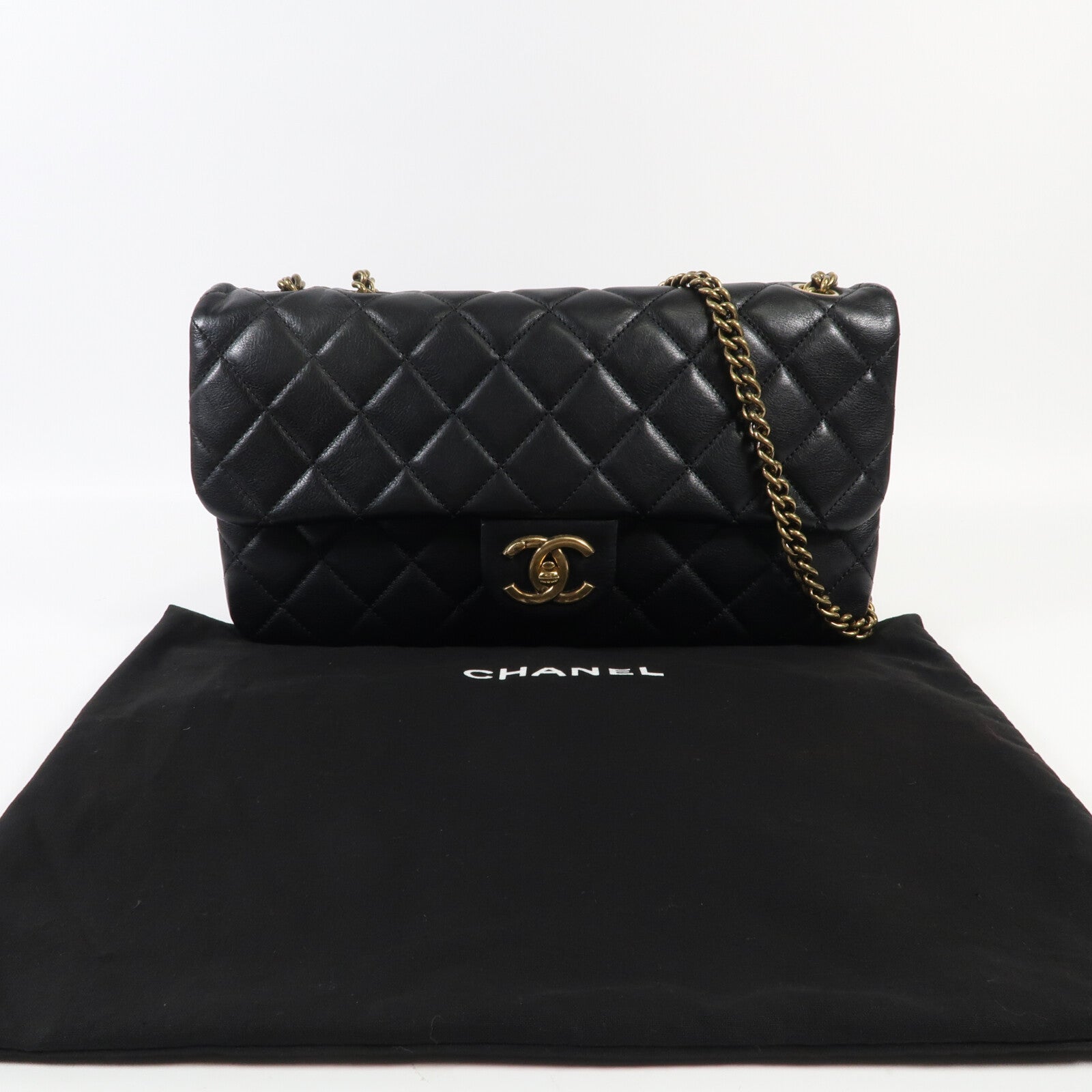 CHANEL 牛皮皮革Chain Shoulder金扣鏈帶肩背袋