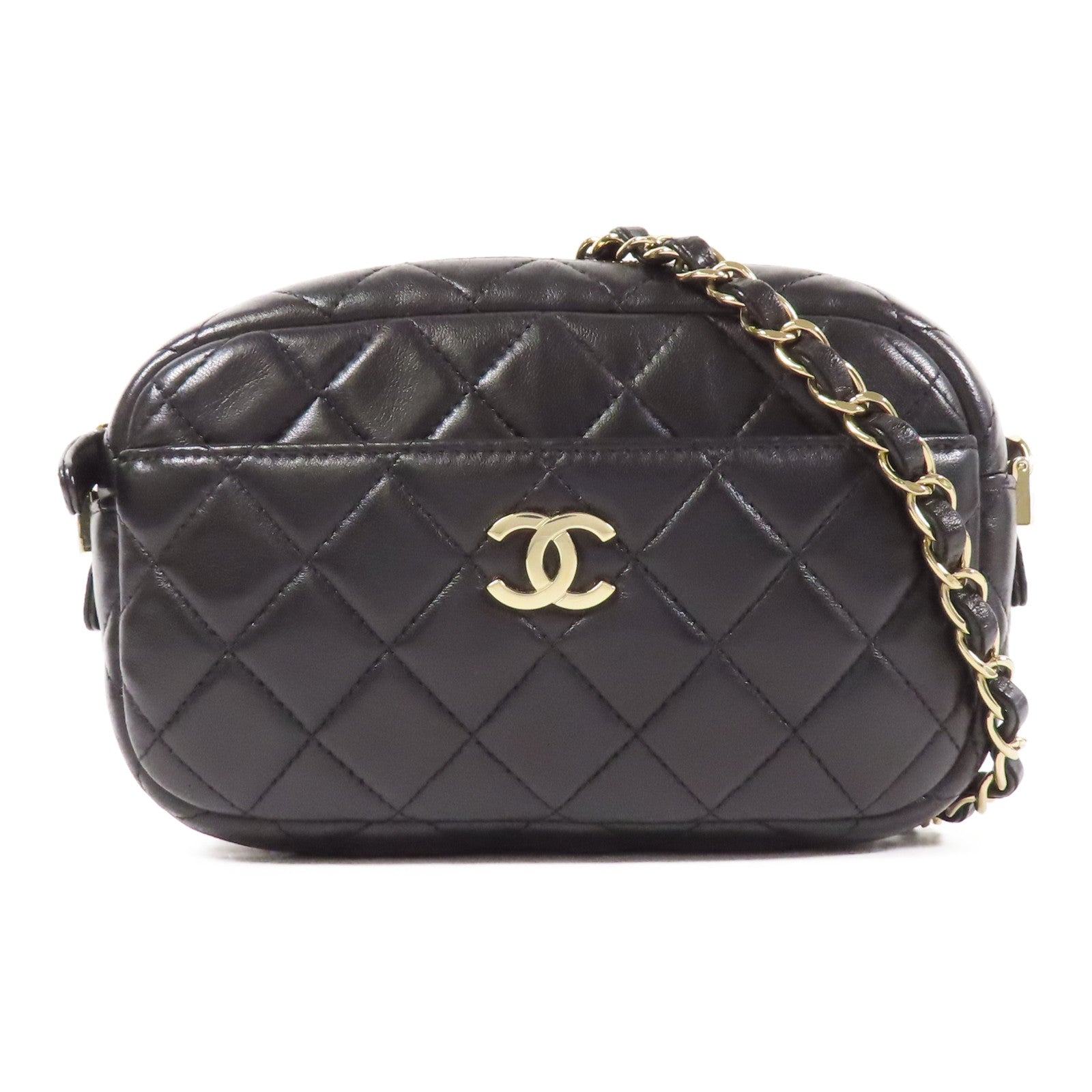 CHANEL 羊皮皮革Chain Shoulder金扣鏈帶肩背袋