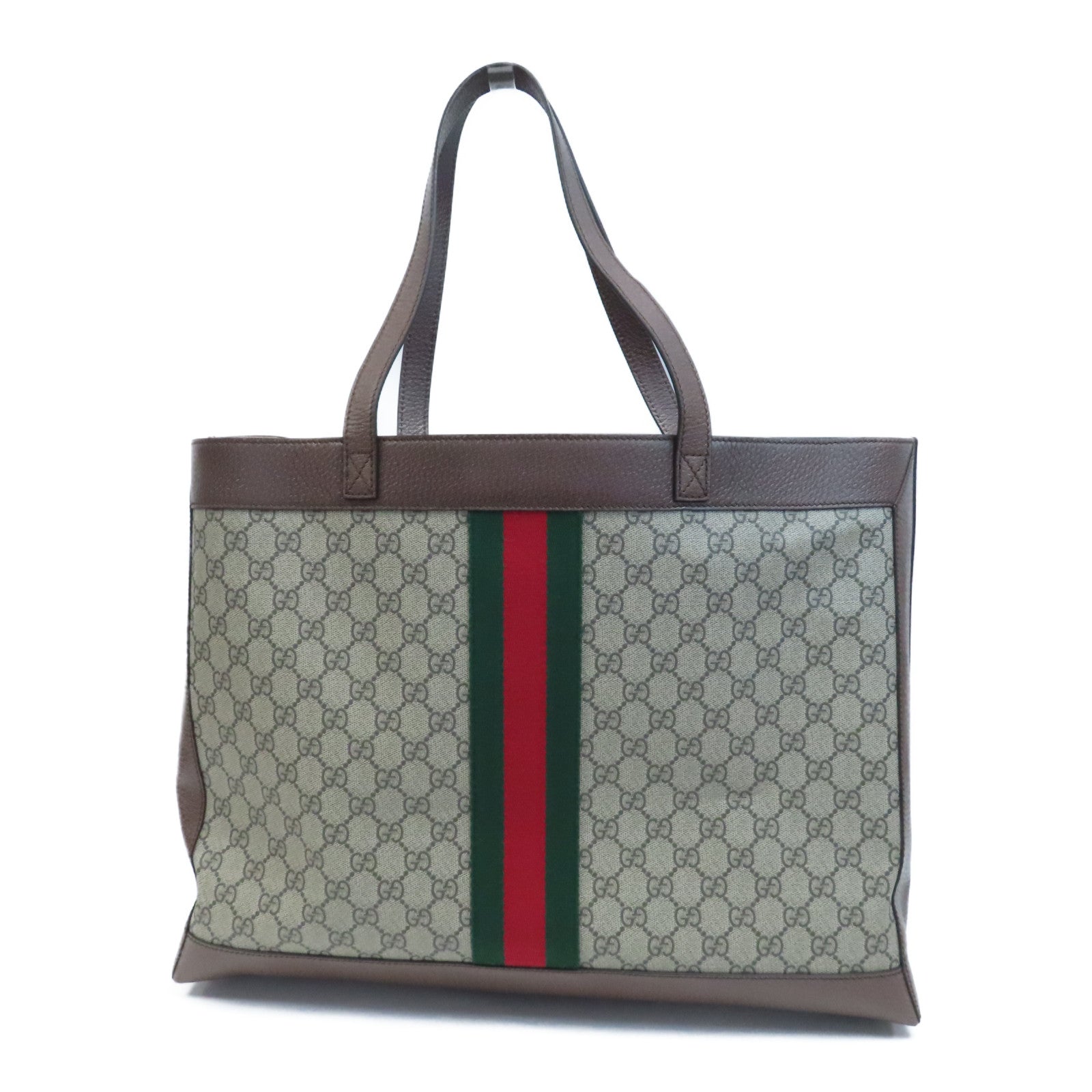 GUCCI 塗層帆布Tote Bag金釦手挽袋啡色