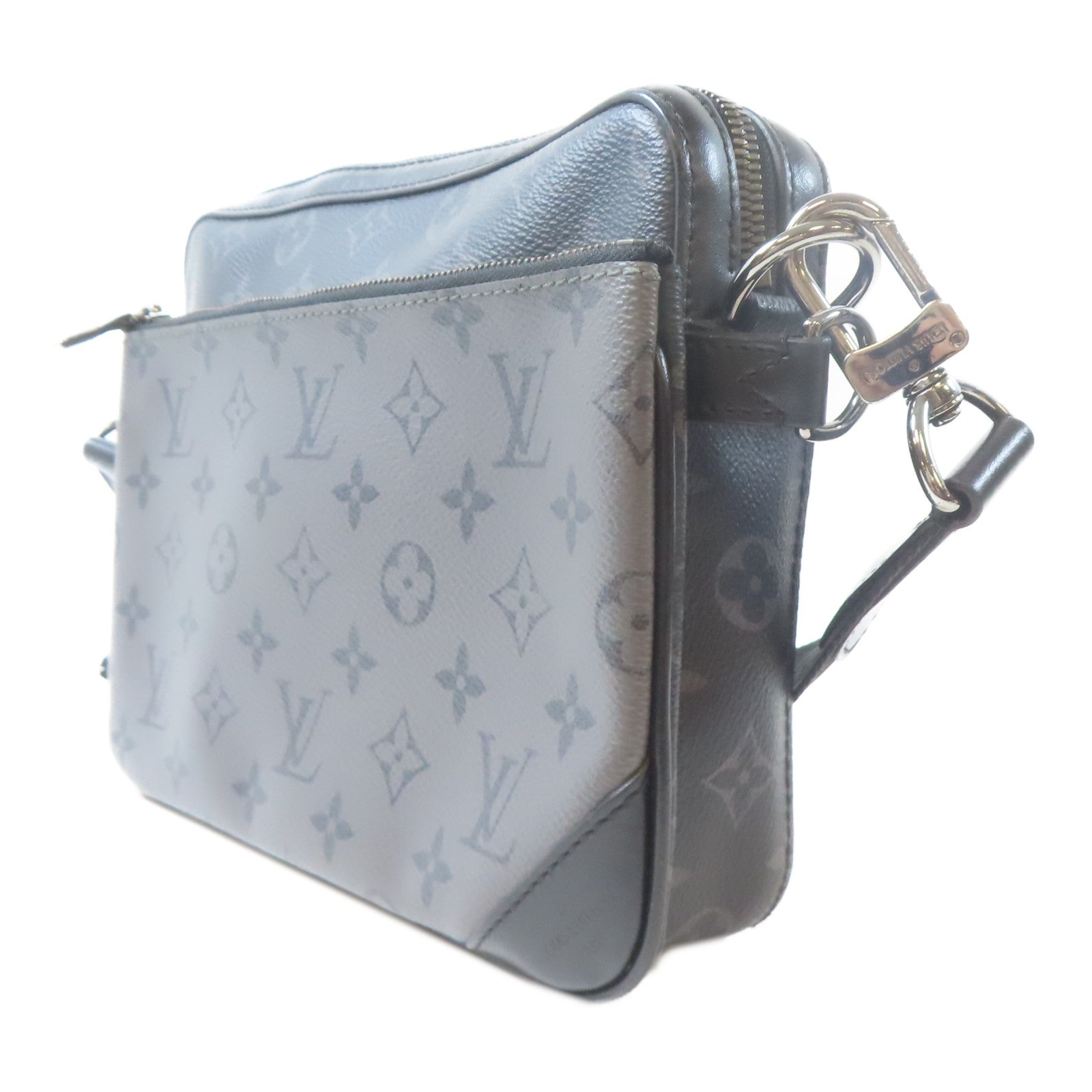 LOUIS VUITTON Monogram Eclipse Trio Messenger銀扣肩背袋黑色/灰色