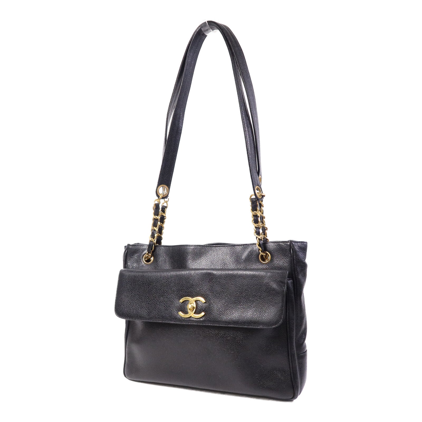 CHANEL 牛皮皮革Vintage Shoulder Tote金扣鏈帶肩背袋