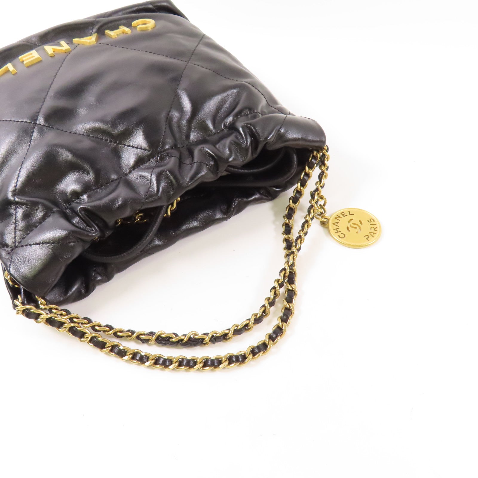 CHANEL 牛皮皮革C22 Mini金扣鏈帶肩背袋