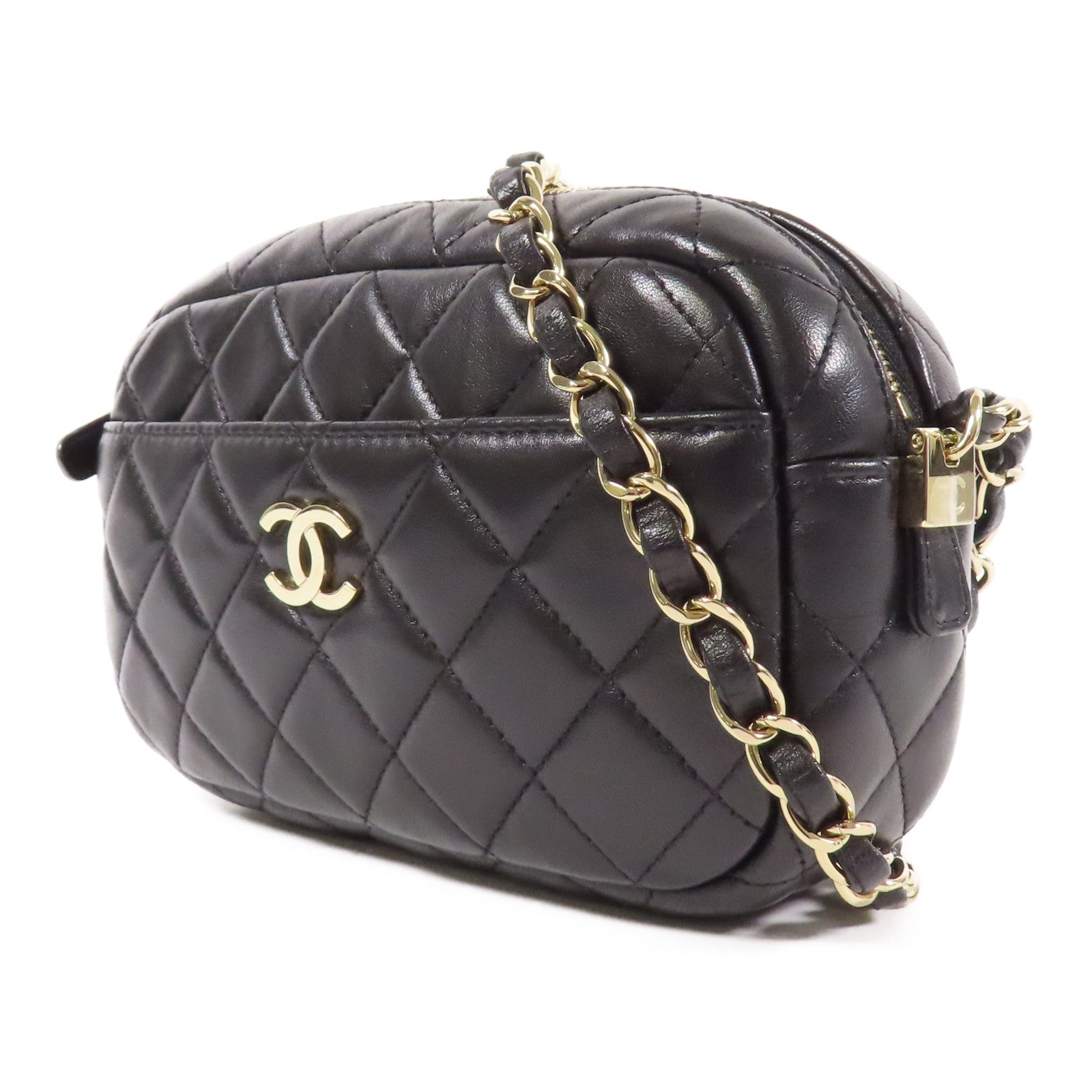 CHANEL 羊皮皮革Chain Shoulder金扣鏈帶肩背袋