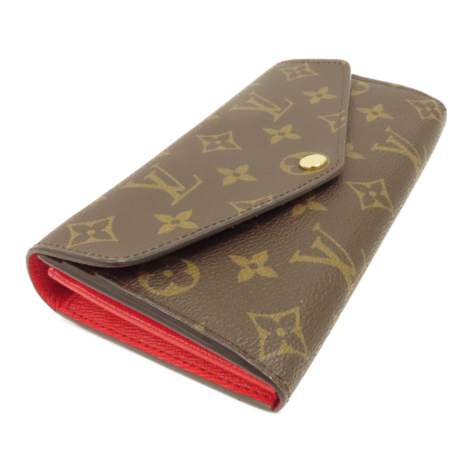 LOUIS VUITTON Monogram Sarah Long Wallet金扣長錢包棕色/紅色