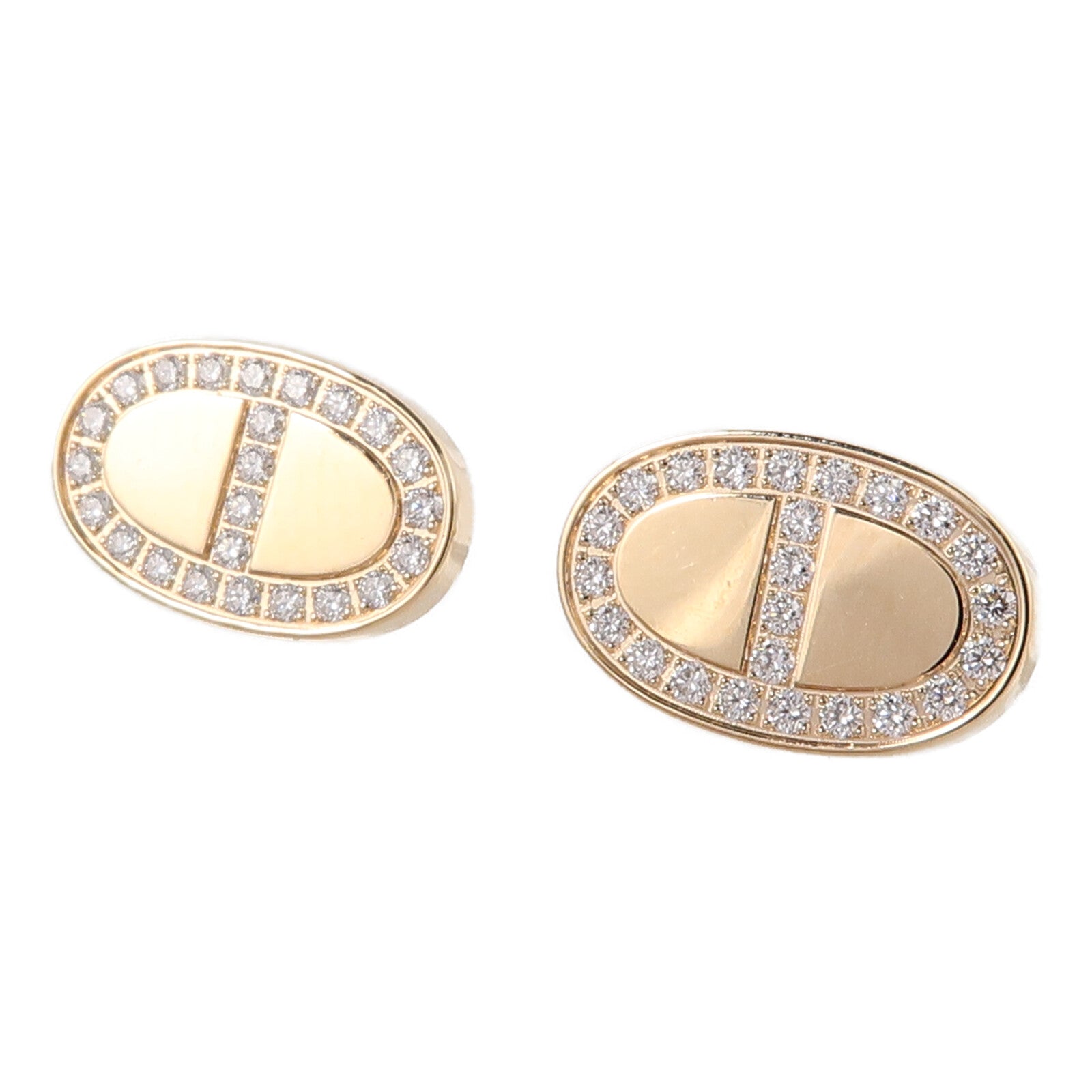 HERMES 18K玫瑰金Chaine Dancre Verso Earrings鑽石耳環