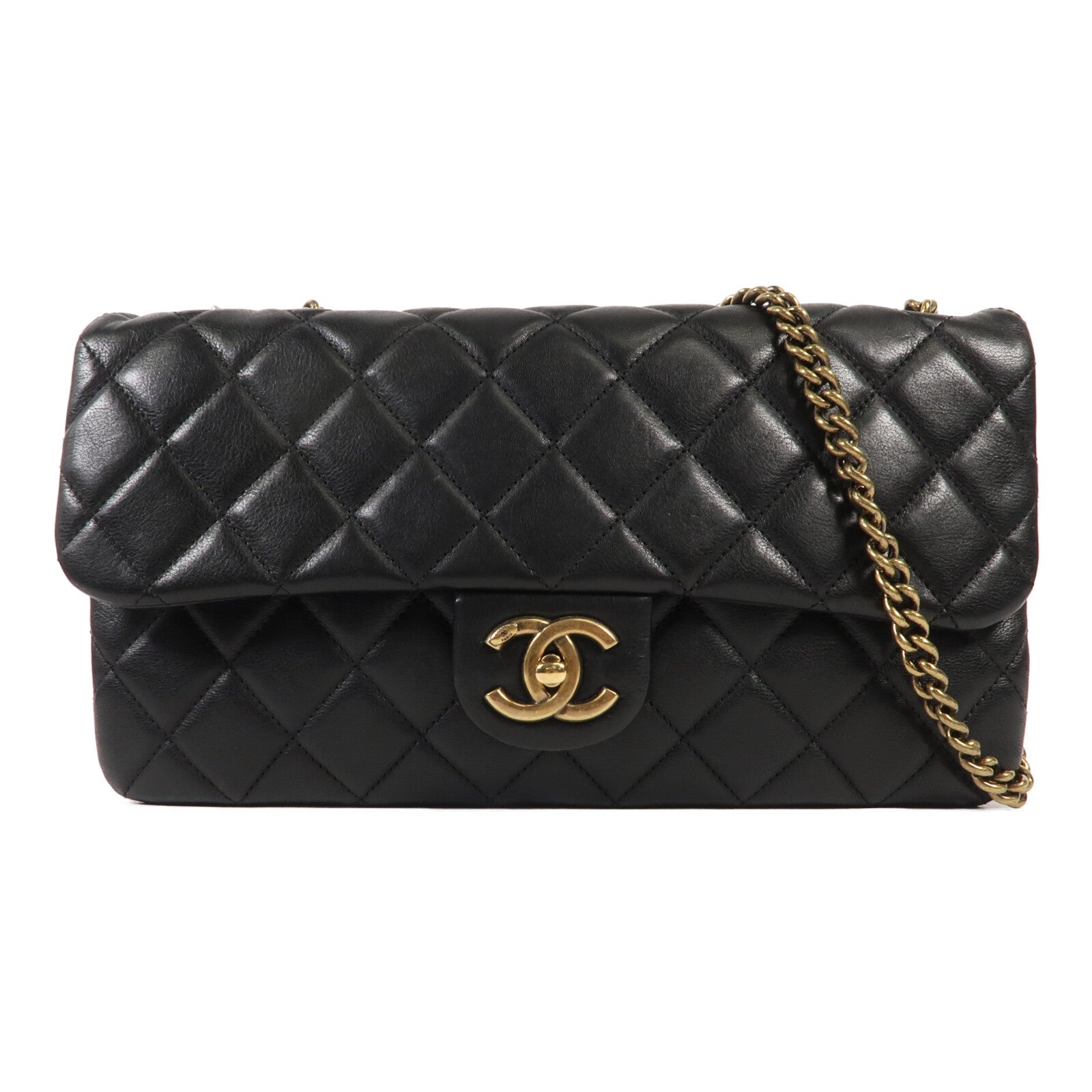 CHANEL 牛皮皮革Chain Shoulder金扣鏈帶肩背袋