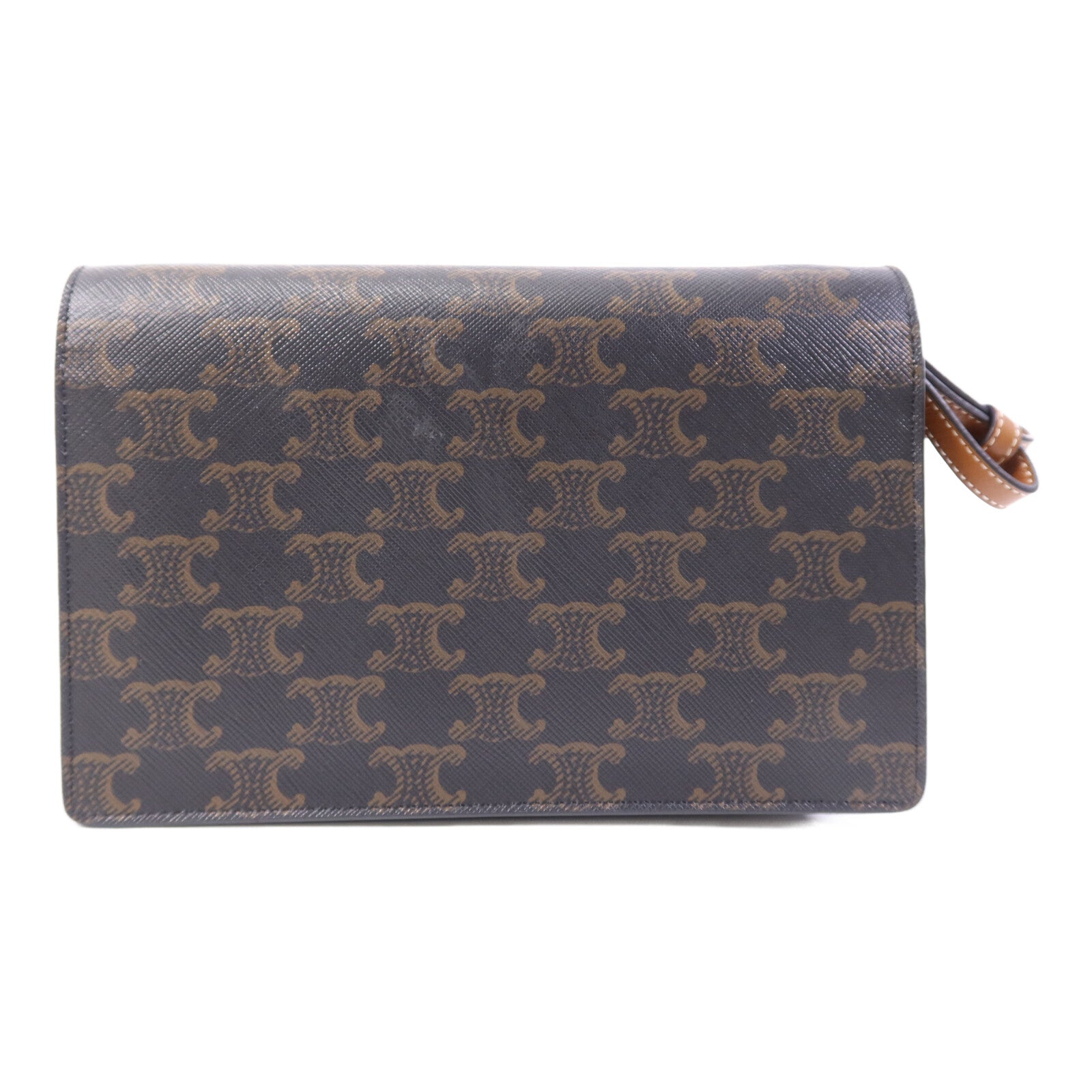 CELINE 塗層帆布/牛皮皮革Triomphe Wallet On Strap金扣肩背袋