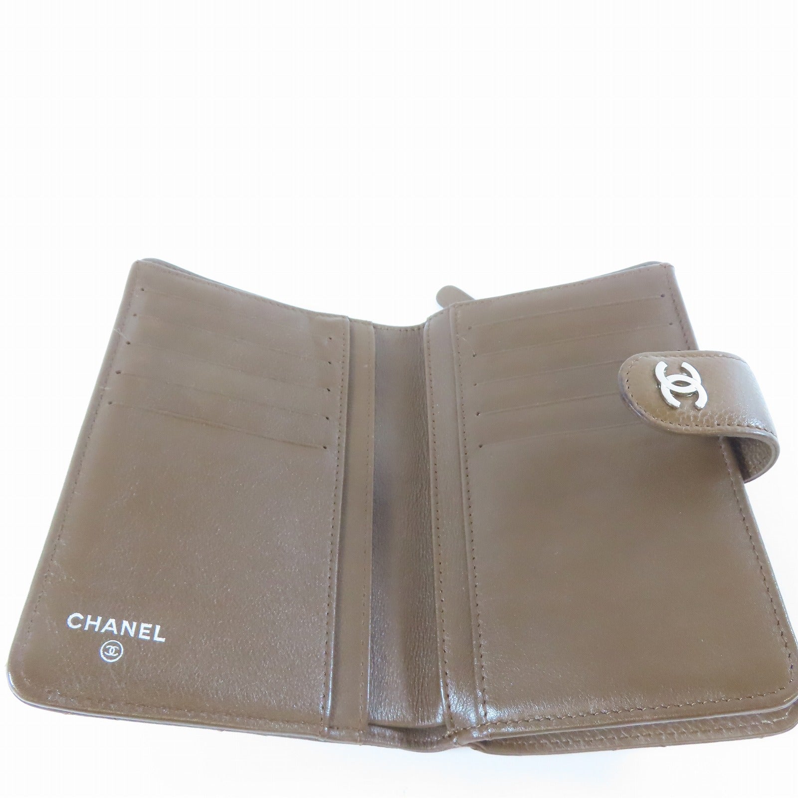 CHANEL 菱格Caviar皮革Bifold Wallet銀扣錢包啡色
