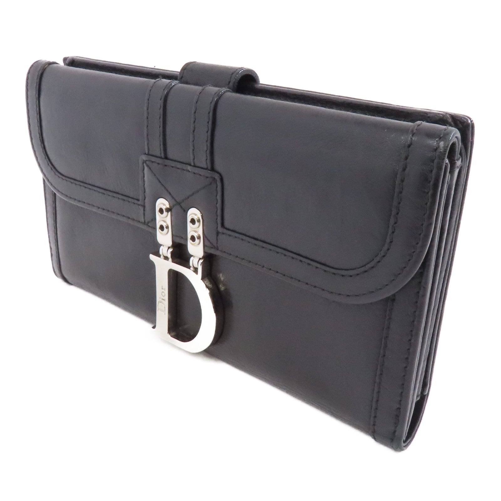 Dior 牛皮皮革Long Wallet銀扣長錢包黑色