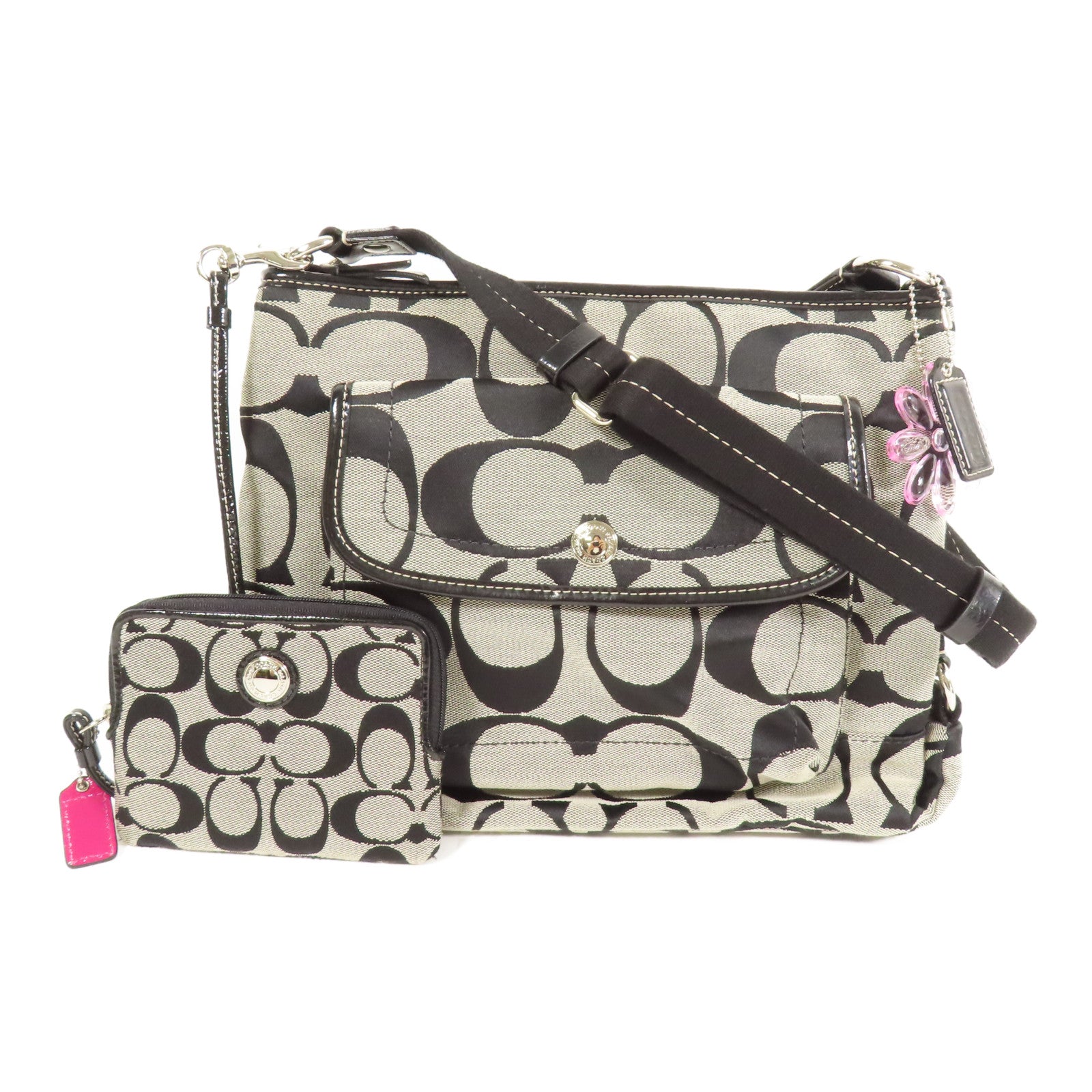 COACH 帆布Shoulder Bag銀扣肩背袋