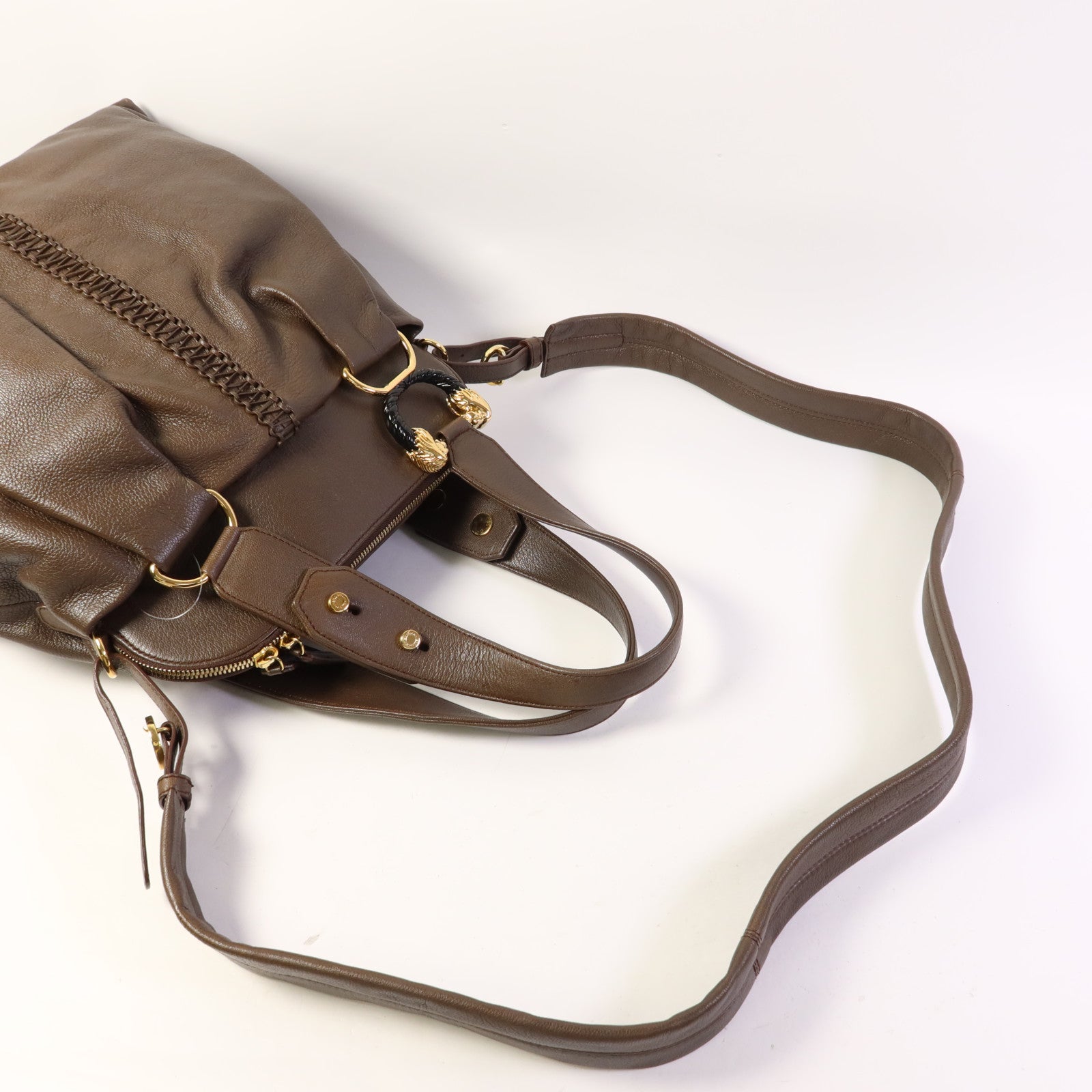 BVLGARI 牛皮皮革2 Way Shoulder Bag金扣手挽肩背兩用袋