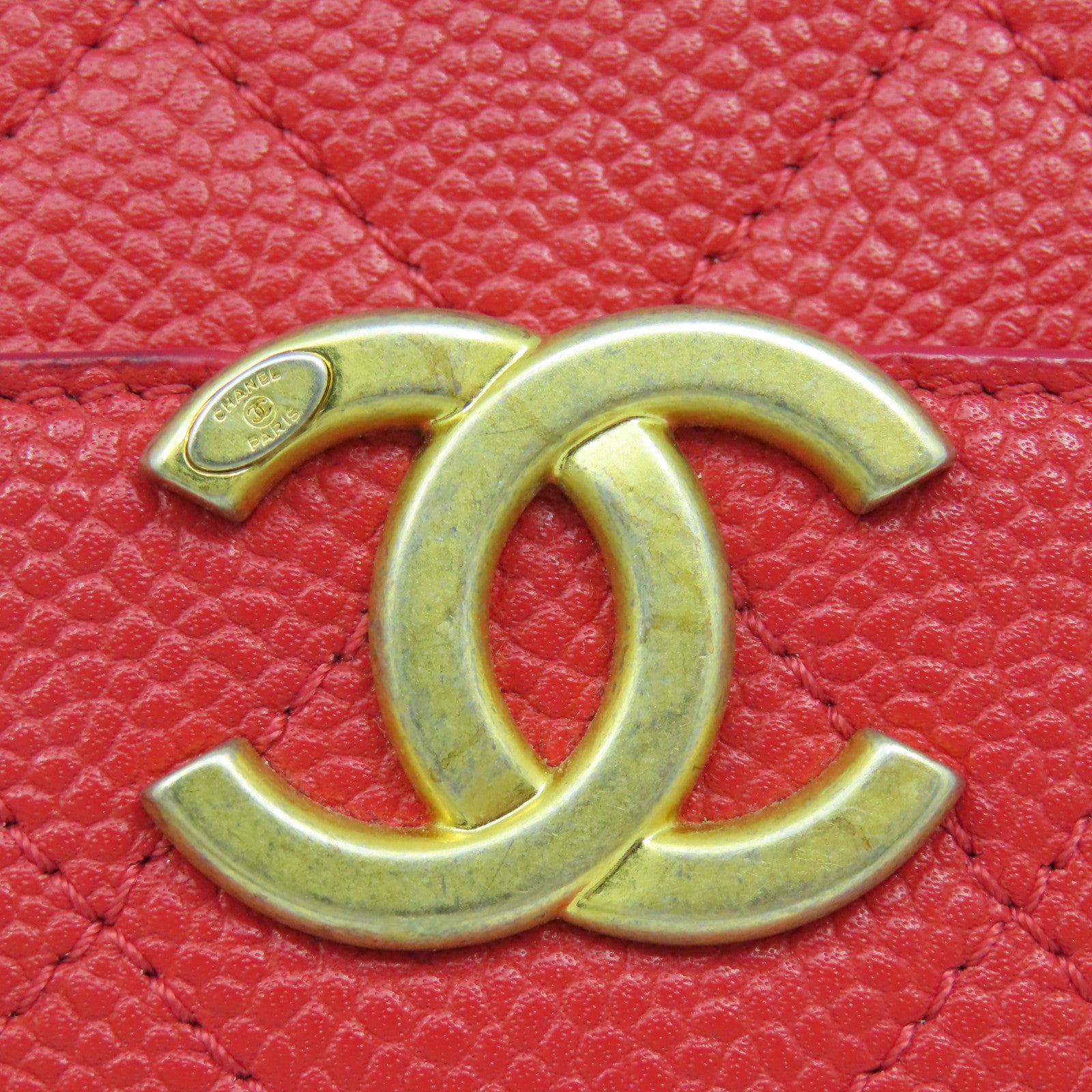 CHANEL 【激減優惠】菱格Caviar皮革Chain Shoulder金扣鏈帶肩背袋紅色