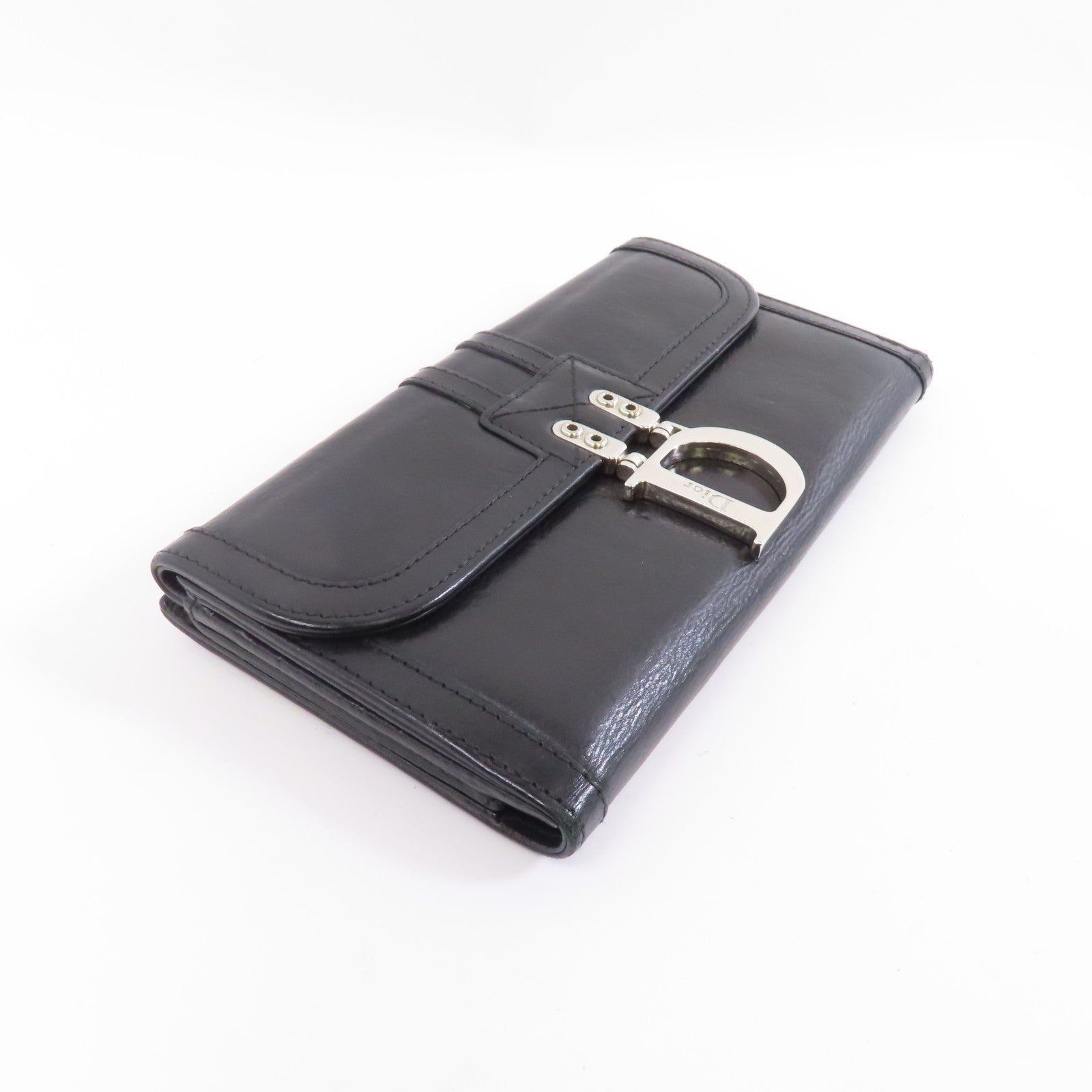 Dior 牛皮皮革Long Wallet銀扣長錢包黑色