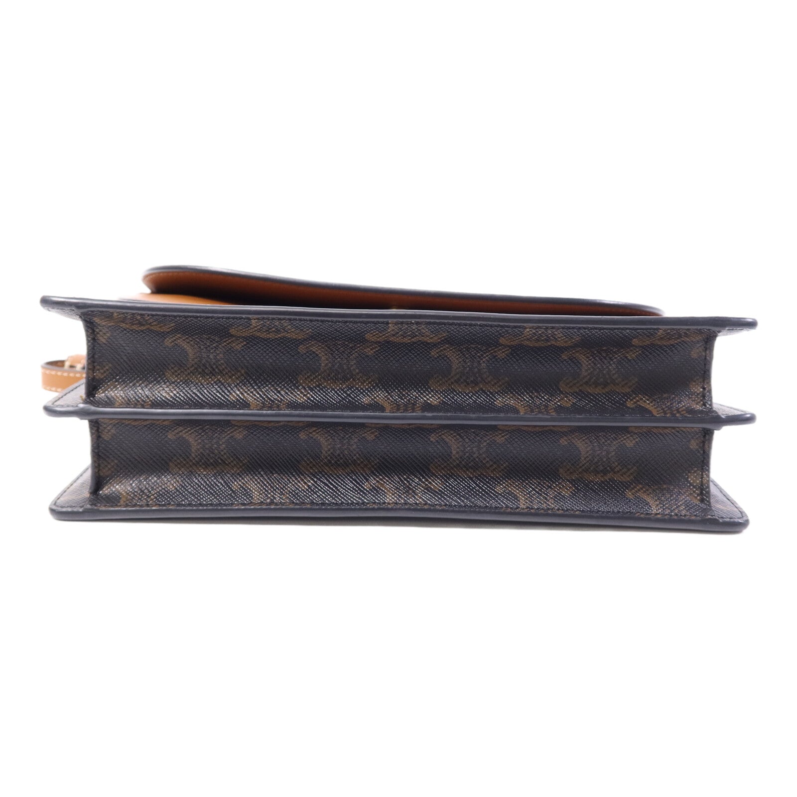 CELINE 塗層帆布/牛皮皮革Triomphe Wallet On Strap金扣肩背袋